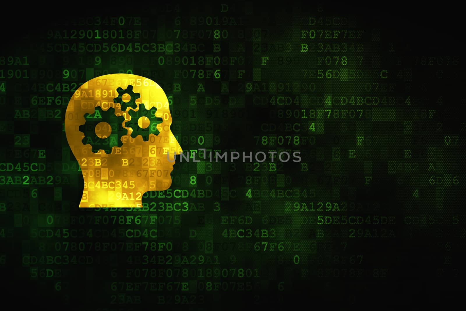 Information concept: Head With Gears on digital background by maxkabakov