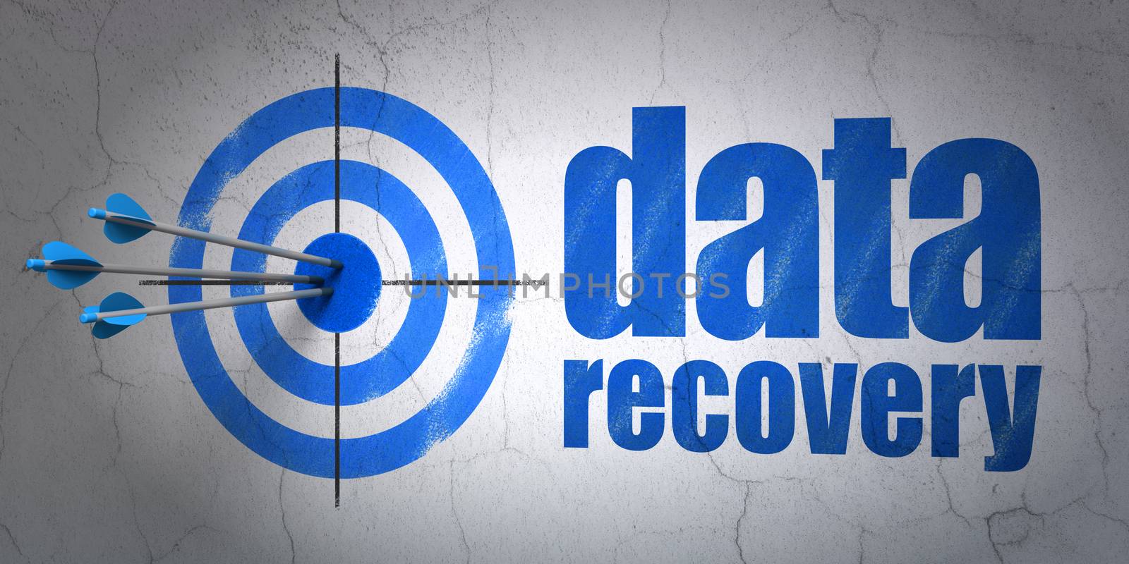 Success Data concept: arrows hitting the center of target, Blue Data Recovery on wall background