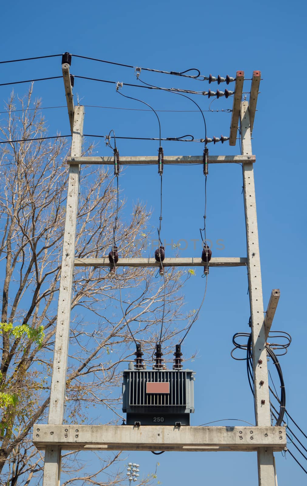 High voltage with blue sky background