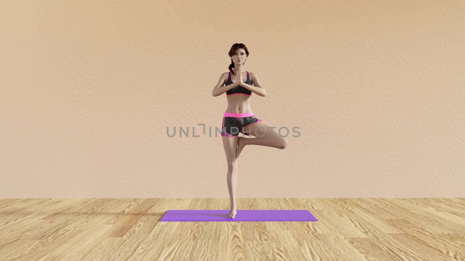 Yoga Class Tree Pose Illustration with Female Instructor 