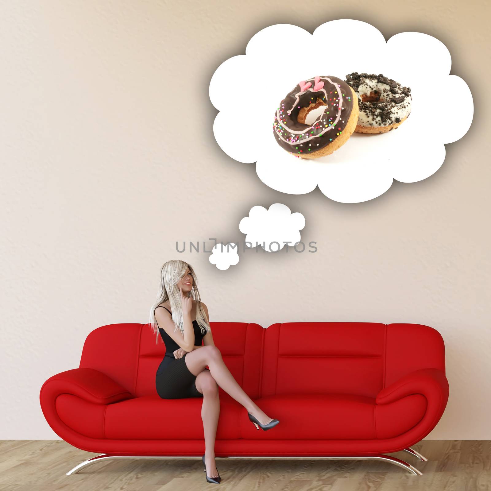 Woman Craving Donuts and Thinking About Eating Food