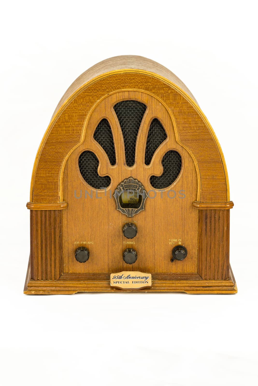 Vintage radio device over a white background