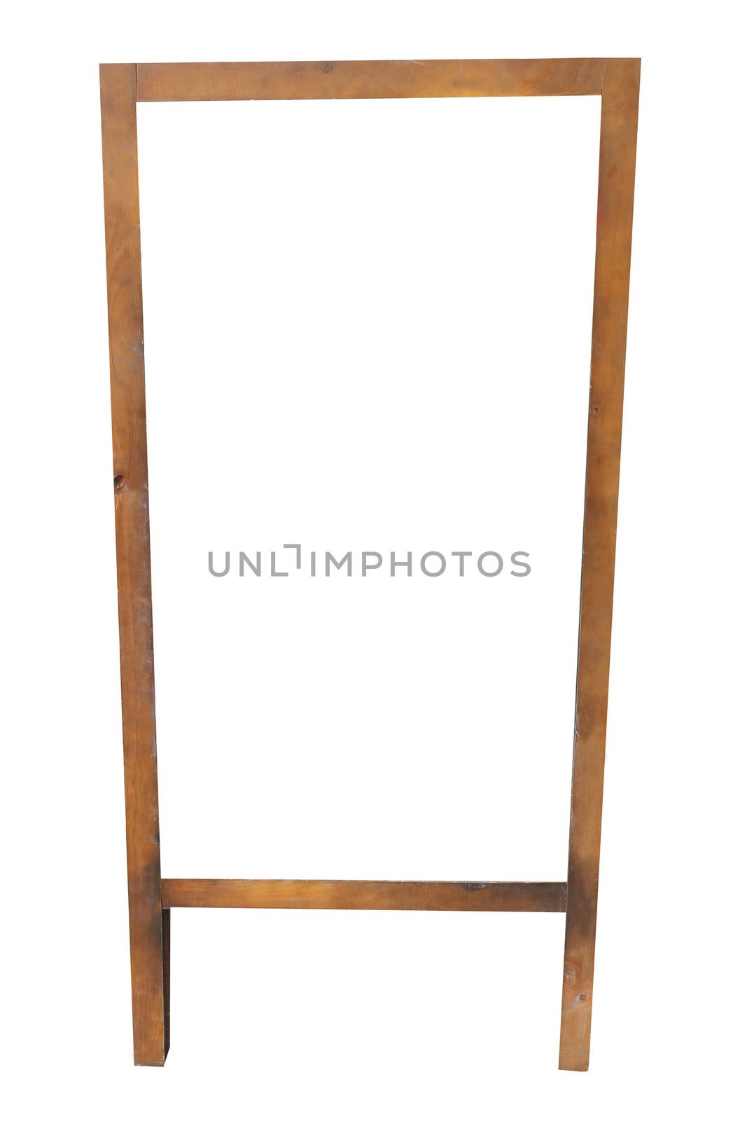 Empty wooden blackboard frame isolated on a white background.