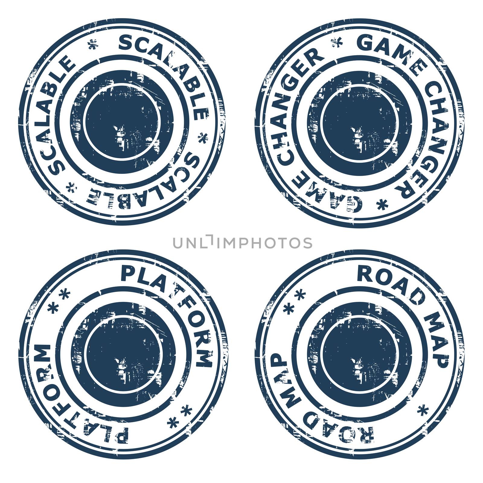 Four different business buzz word concept stamps by speedfighter