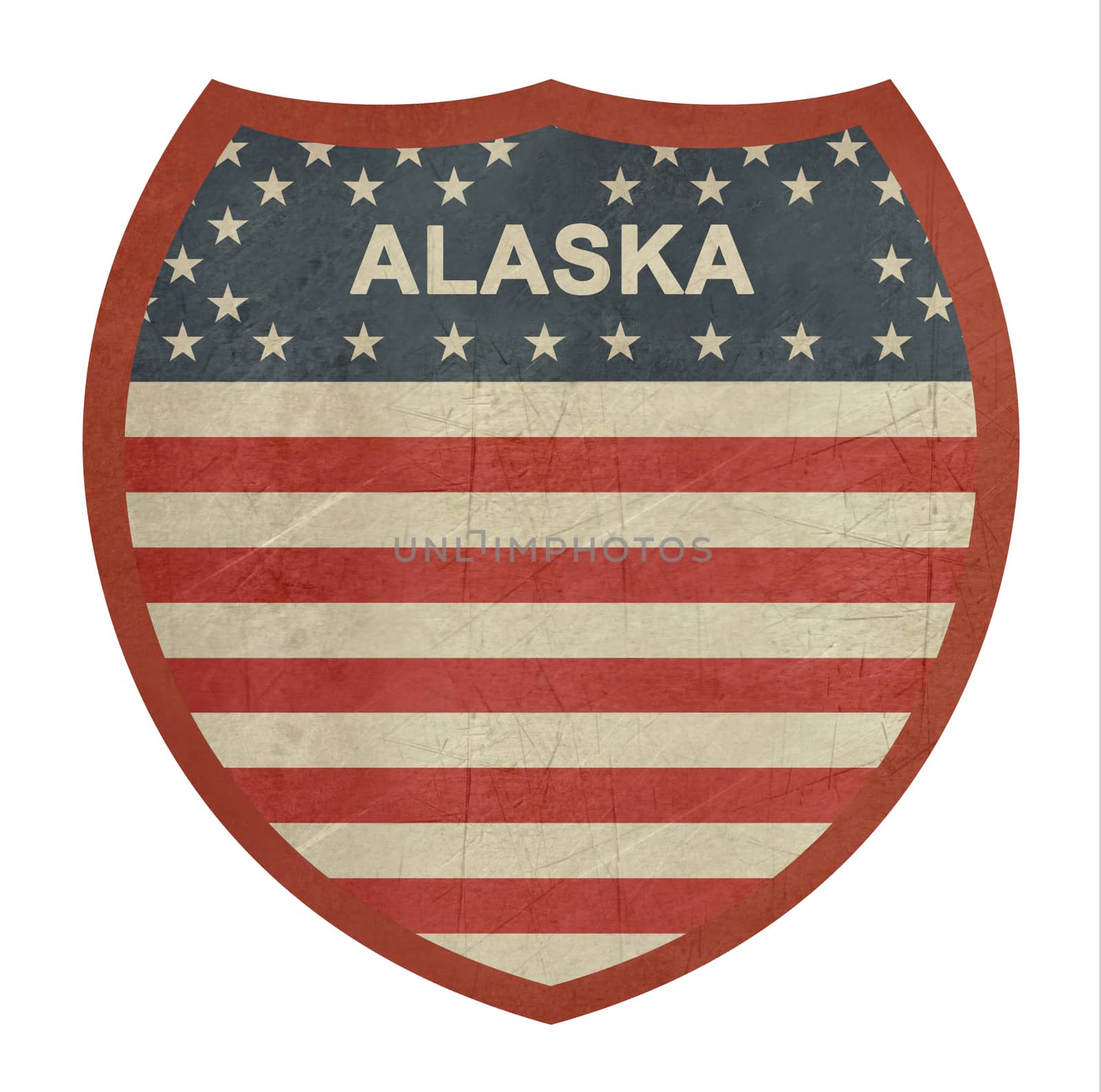 Grunge Alaska American interstate highway sign isolated on a white background.