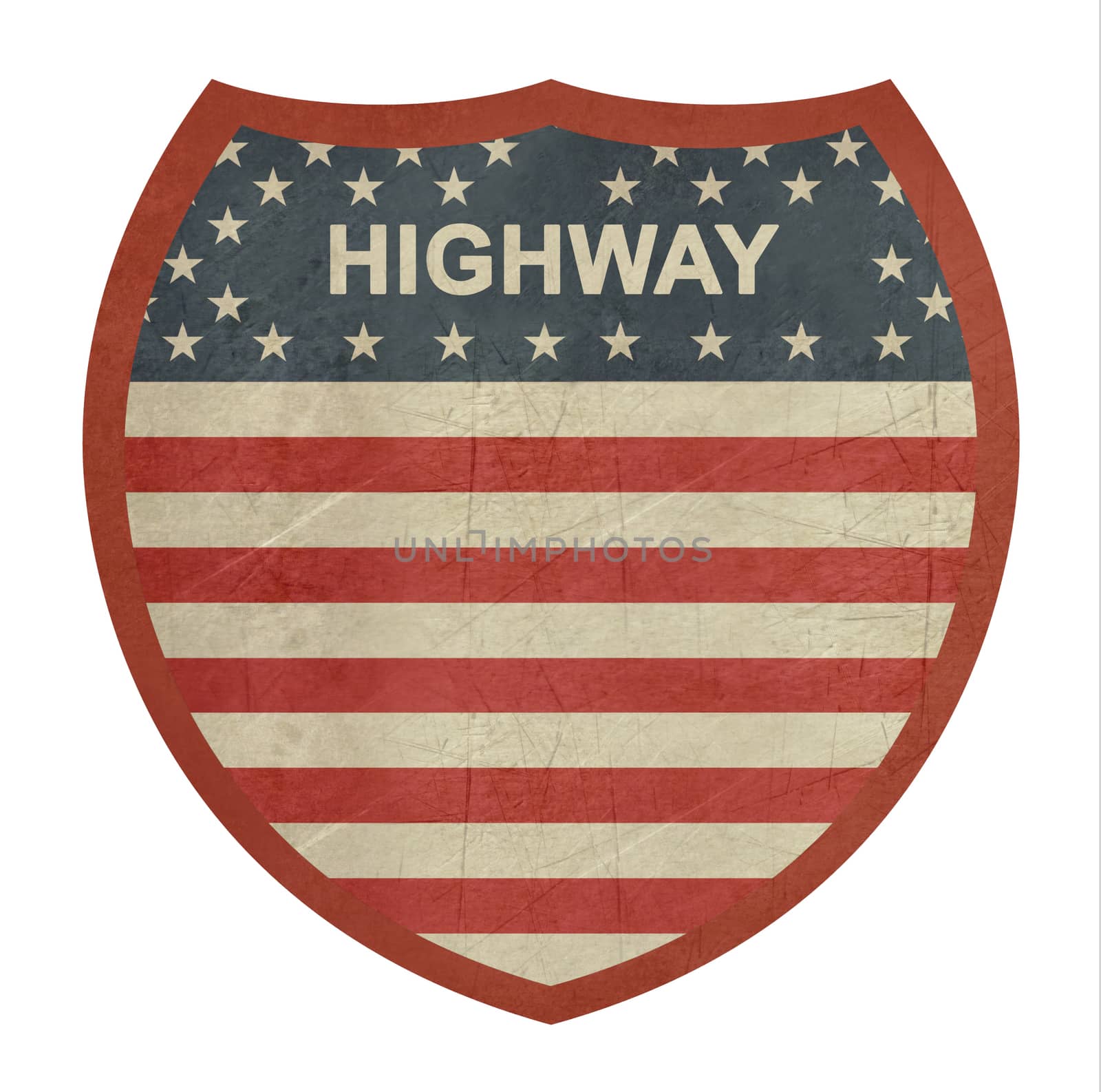 Grunge American interstate highway sign isolated on a white background.