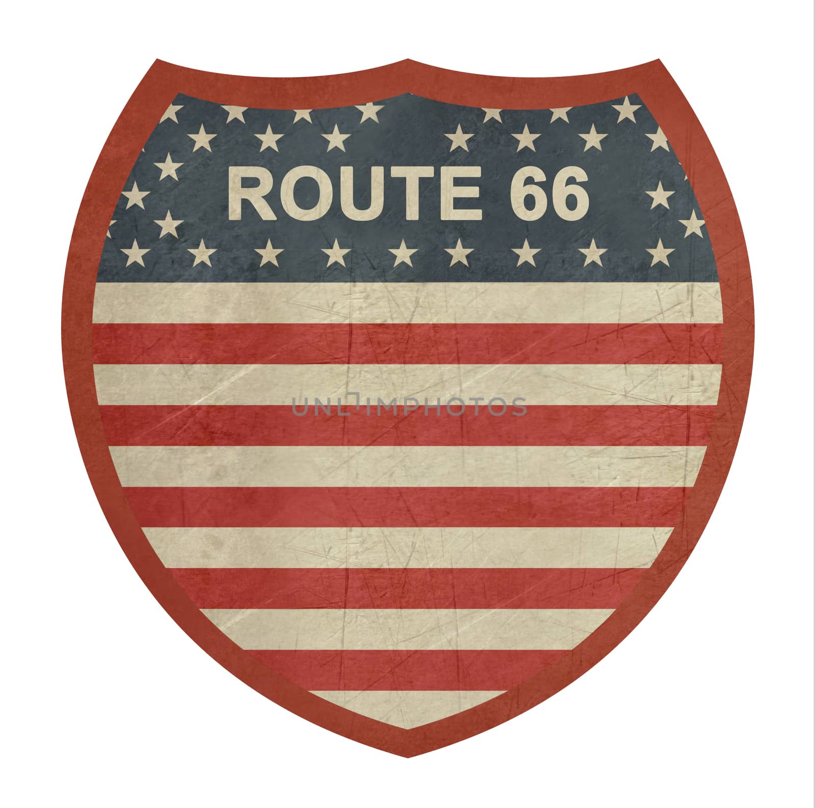 Grunge American route 66 highway sign isolated on a white background.