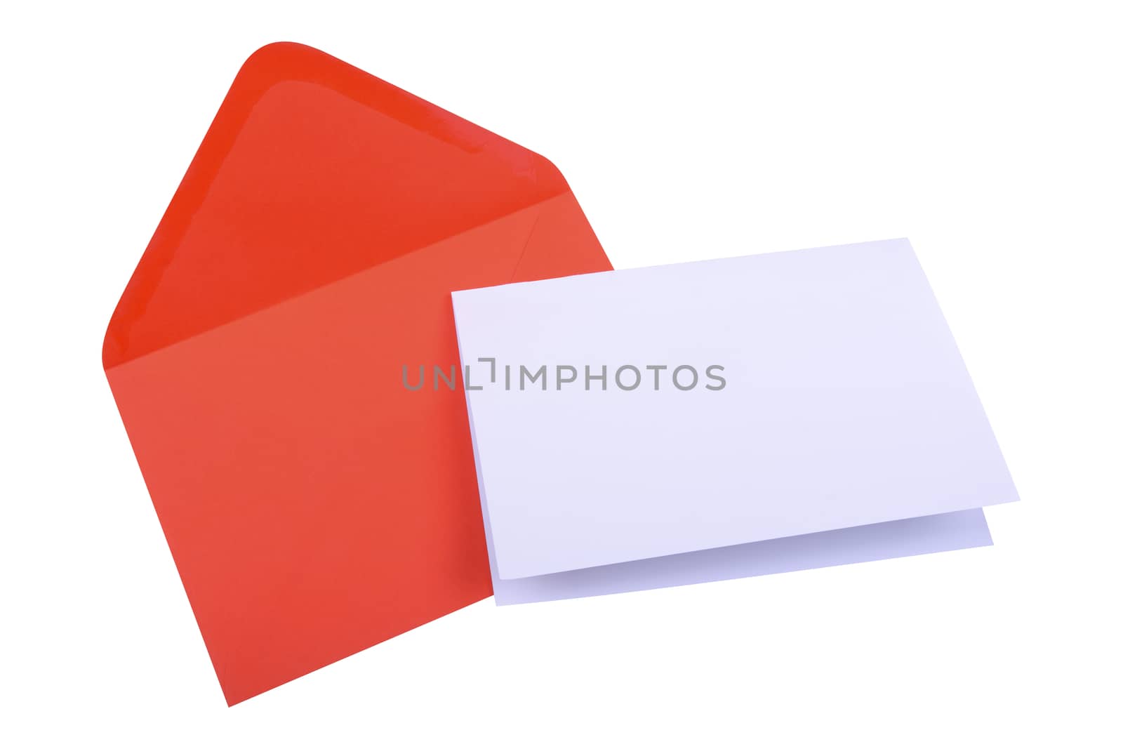 Opened red envelope with white paper isolated on a white background