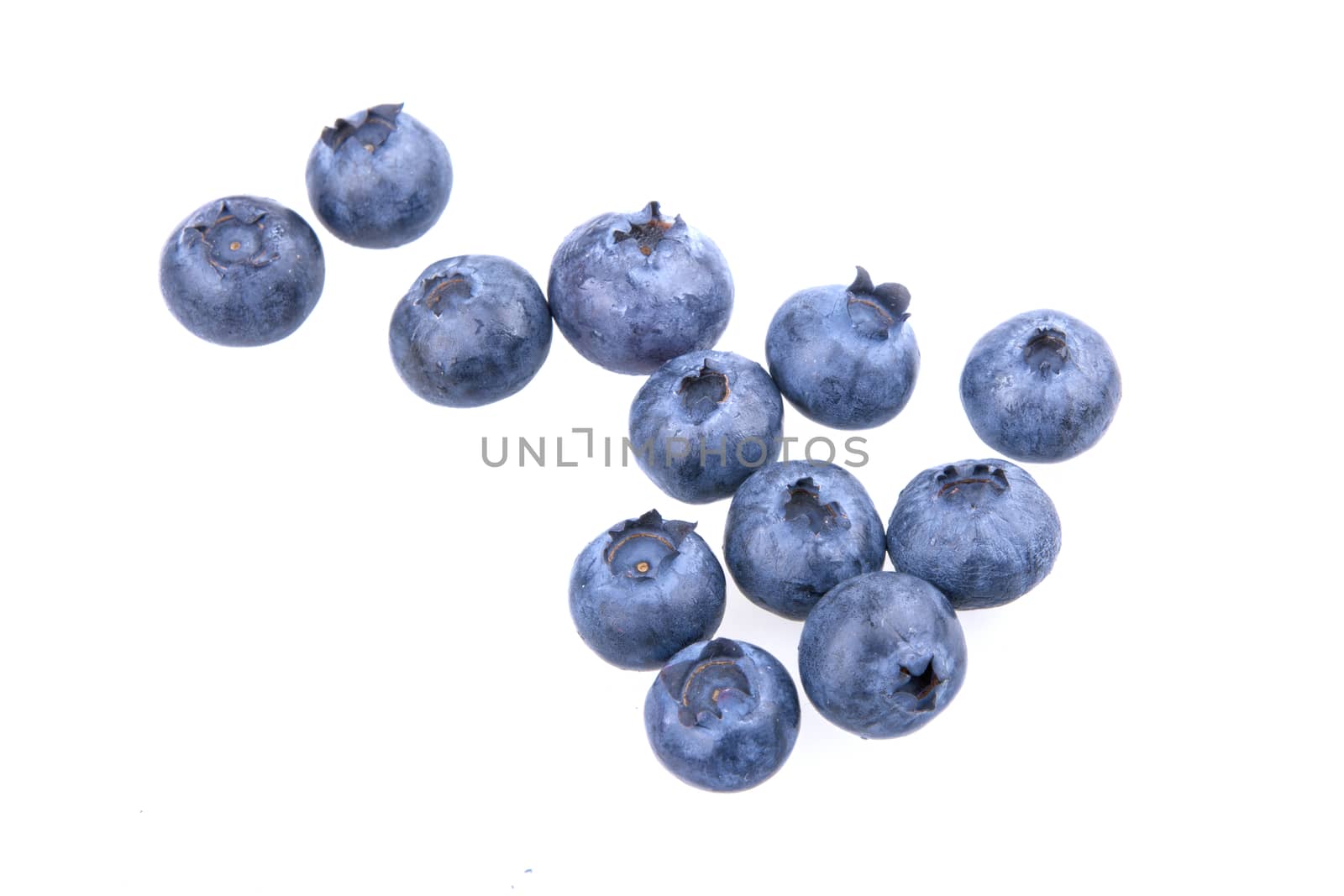 Fresh picked blueberries isolated on white background