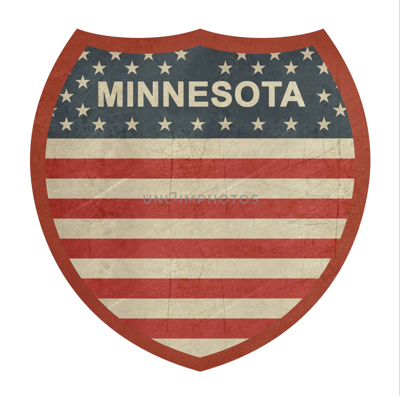 Grunge Minnesota American interstate highway sign isolated on a white background.