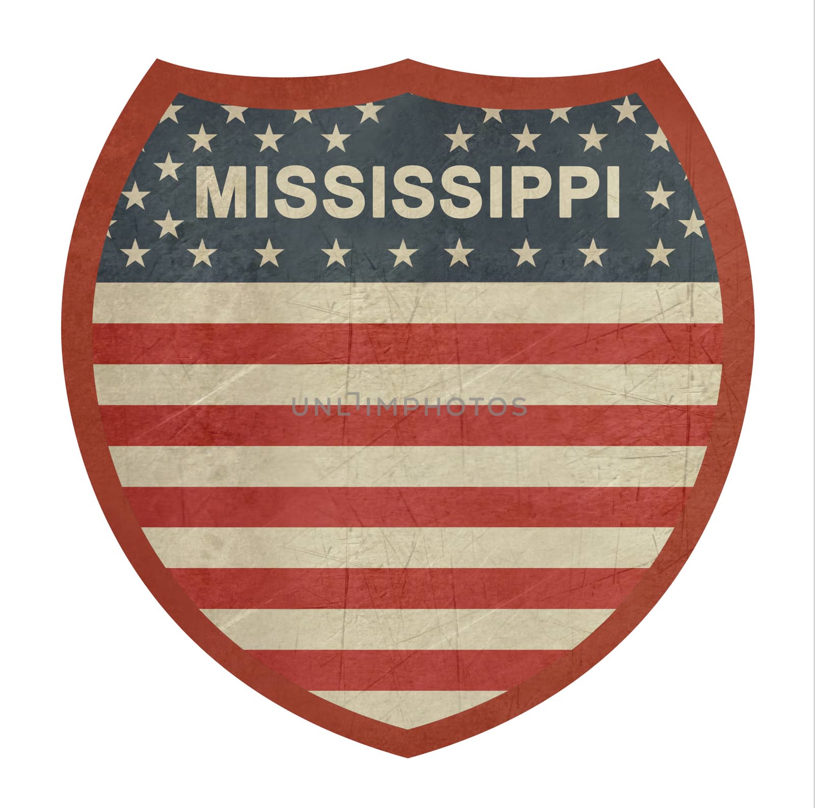 Grunge Mississippi American interstate highway sign isolated on a white background.