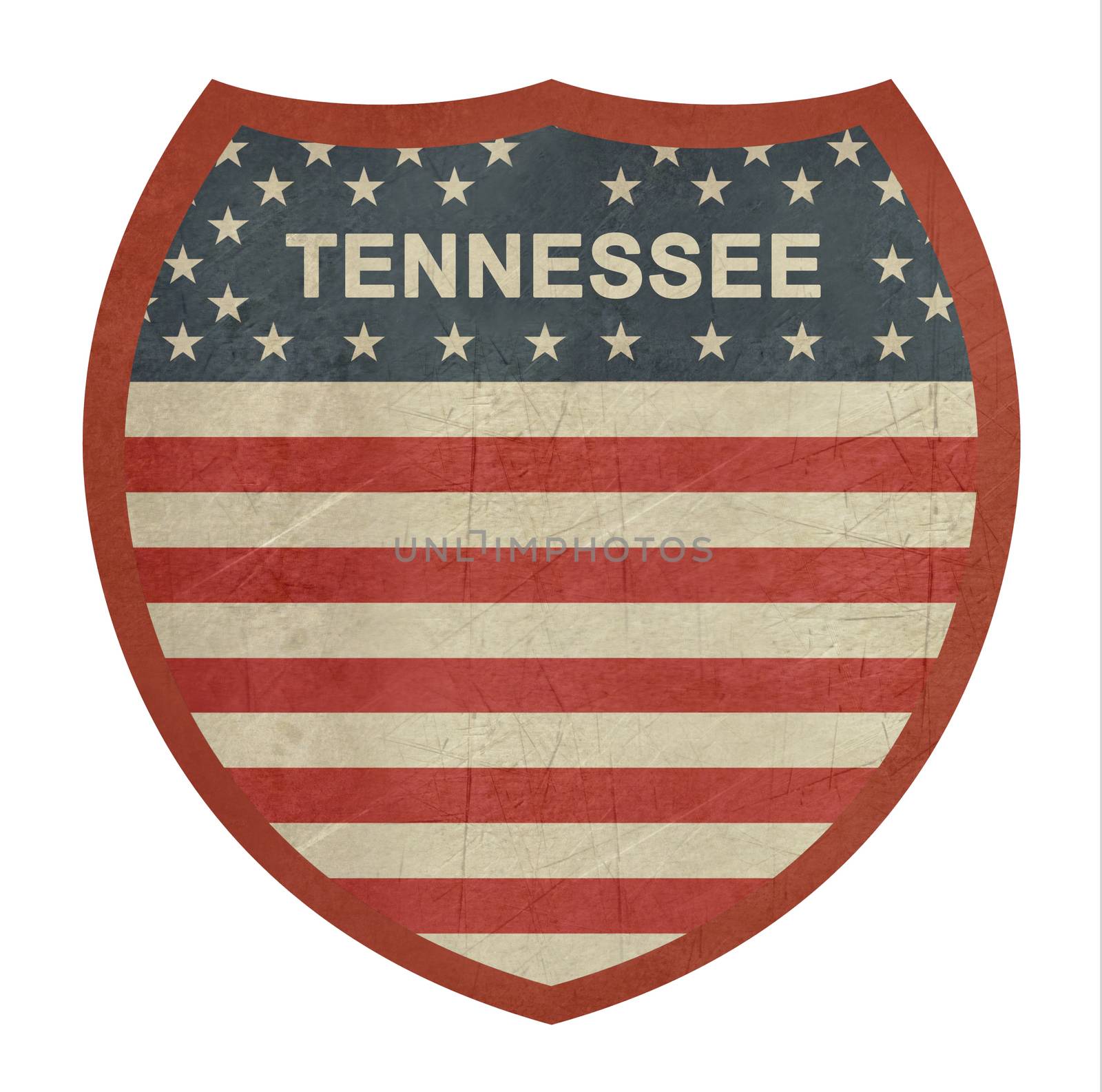 Grunge Tennessee American interstate highway sign isolated on a white background.