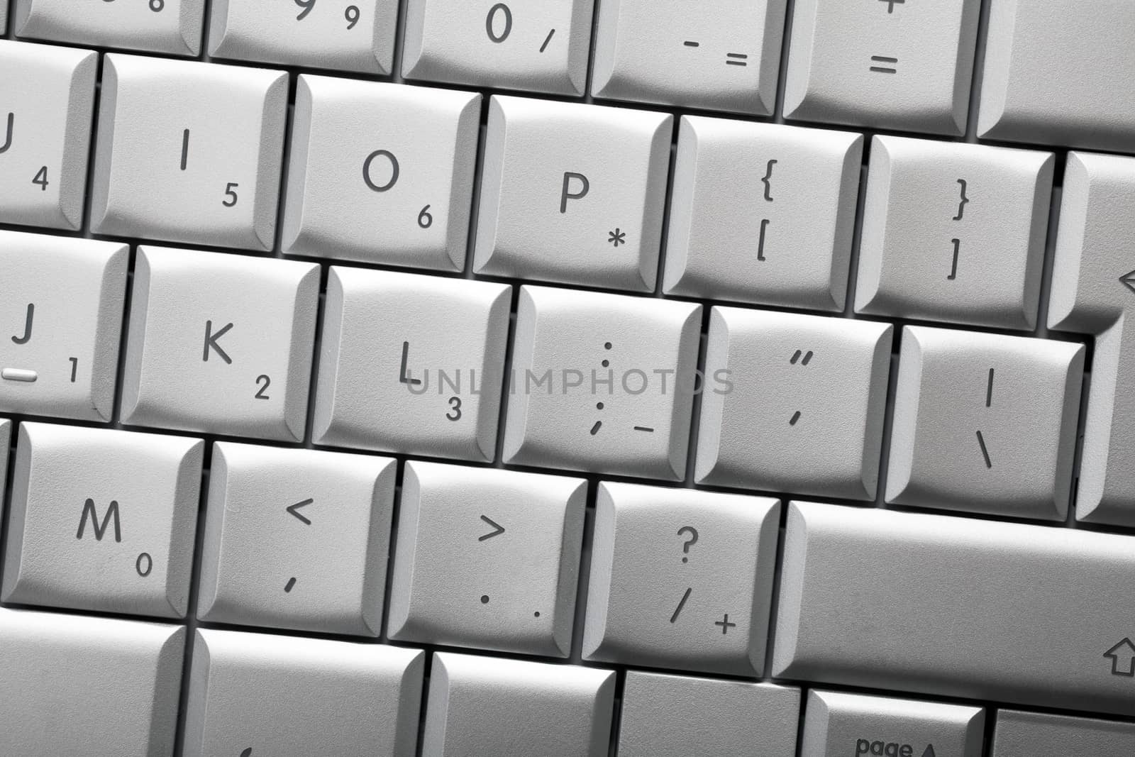 Keyboard of a notebook computer. White and black.