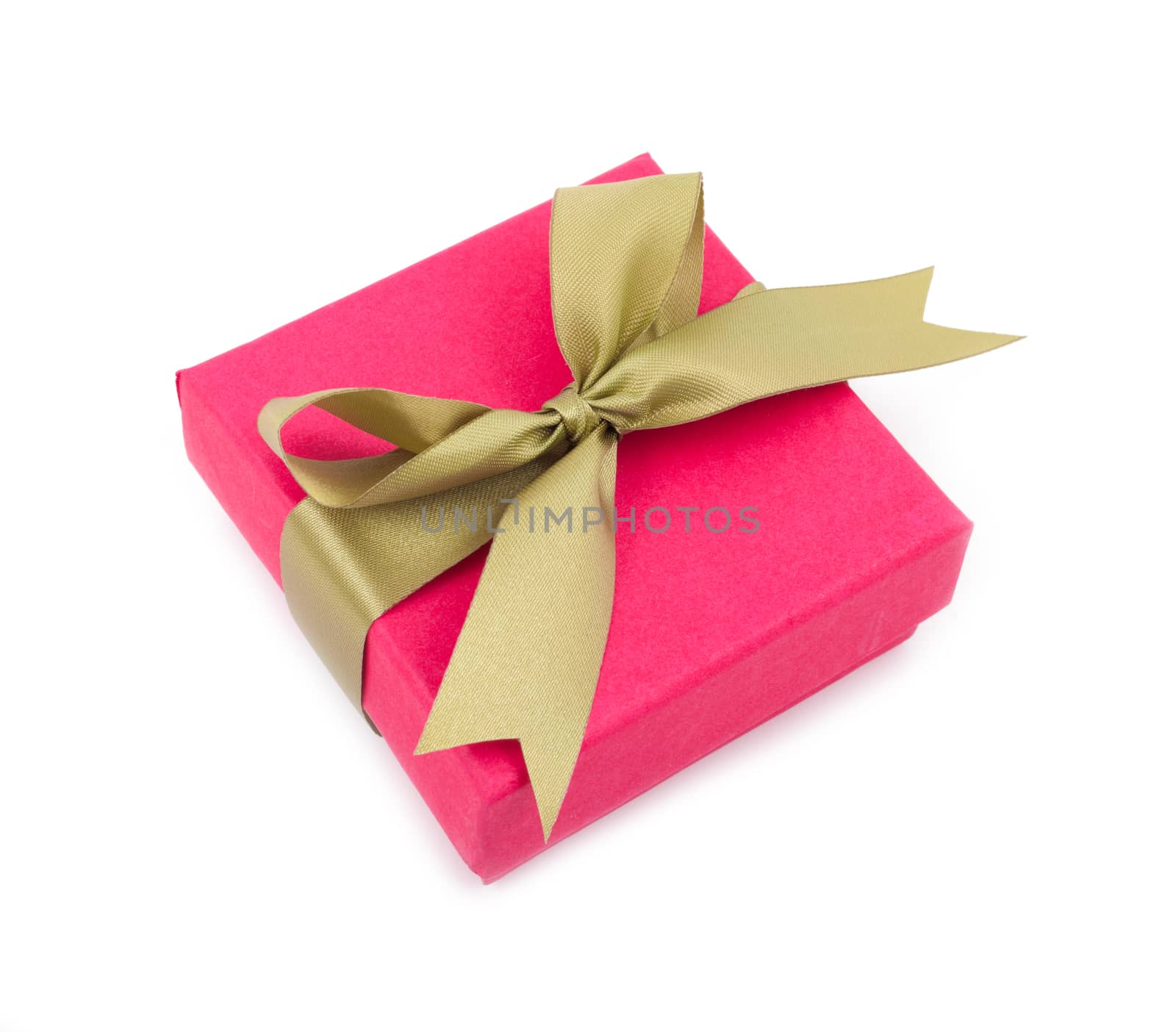 Gift box with satin present bow on white background