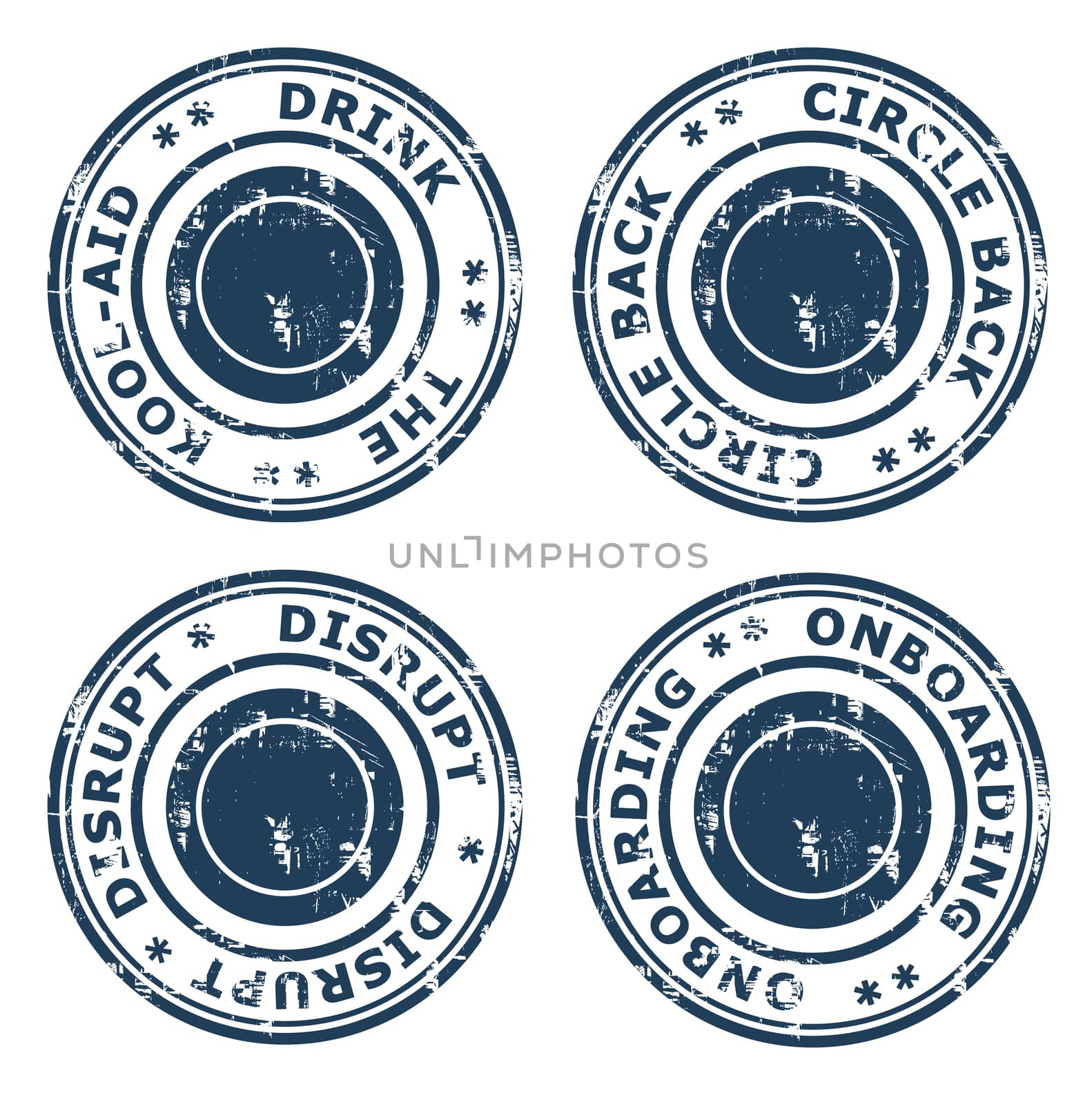 Set of different business concept stamps isolated on a white background.