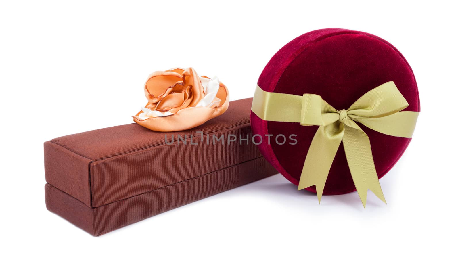 Luxury gift box in brown shades isolated over white background.