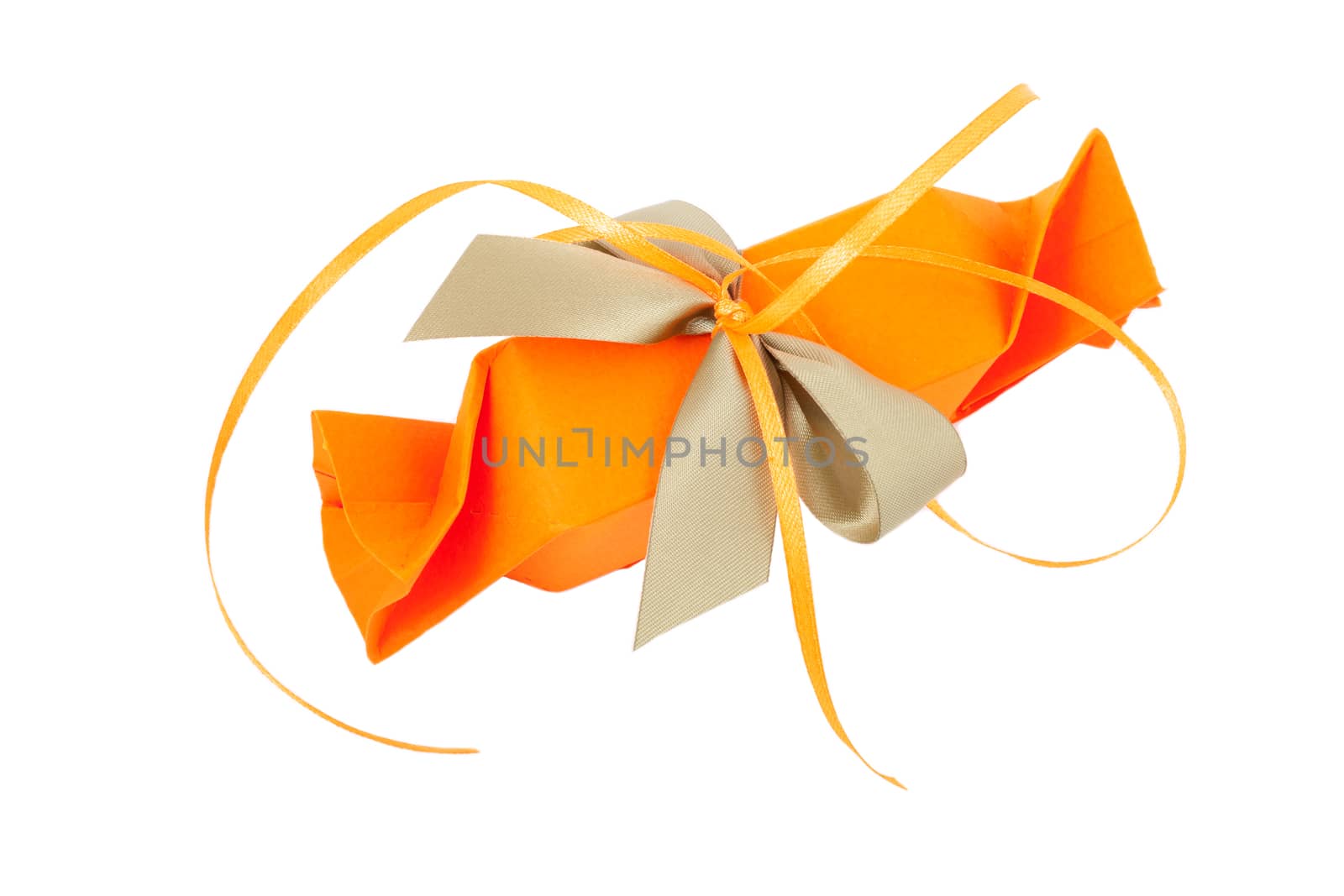 Luxury gift box with satin ribbon and bow isolated over white background.