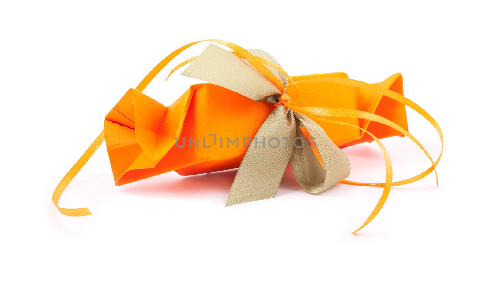 Gift box with bow on white background by Portokalis