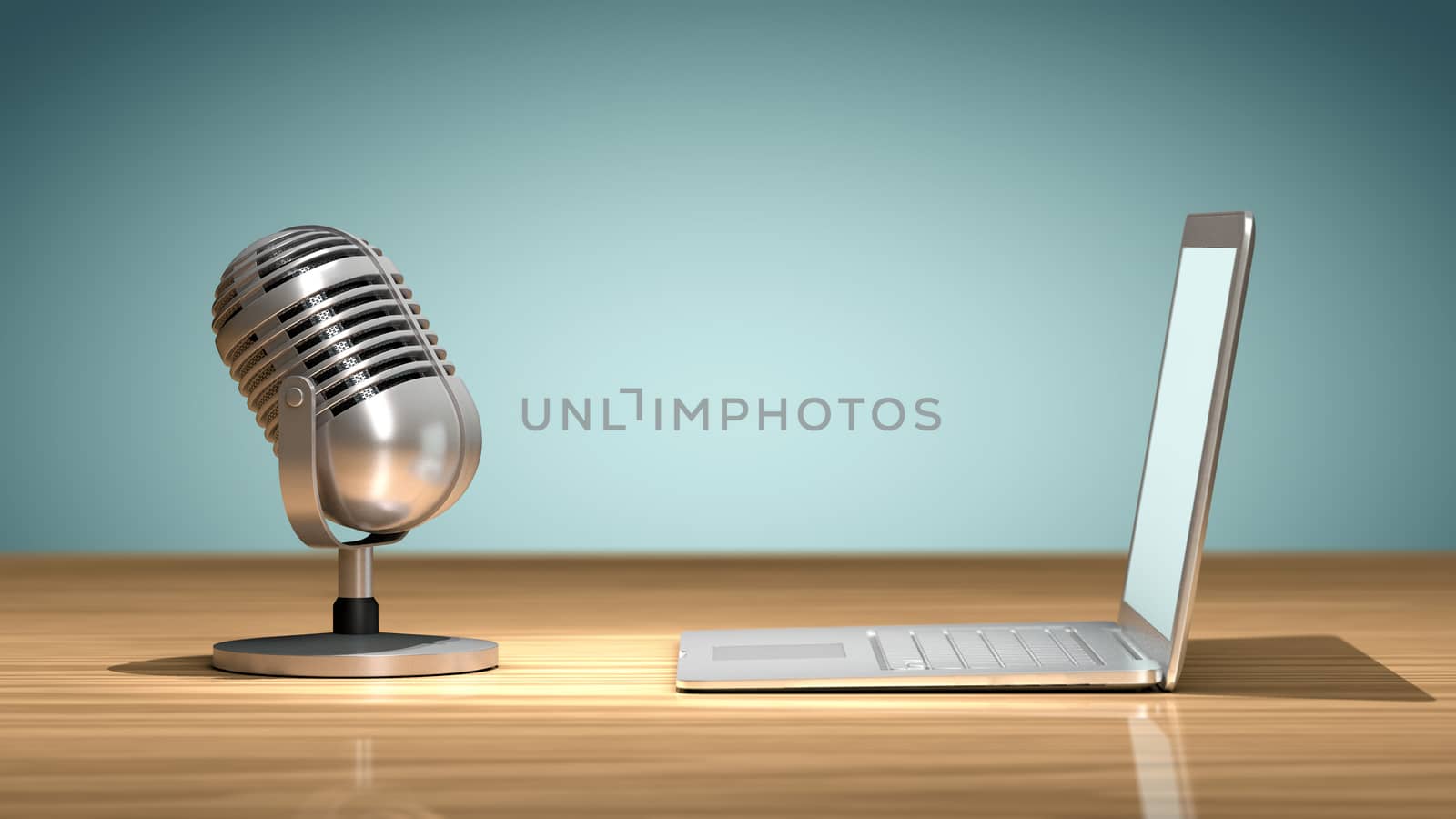 Vintage microphone in front of a laptop by ytjo
