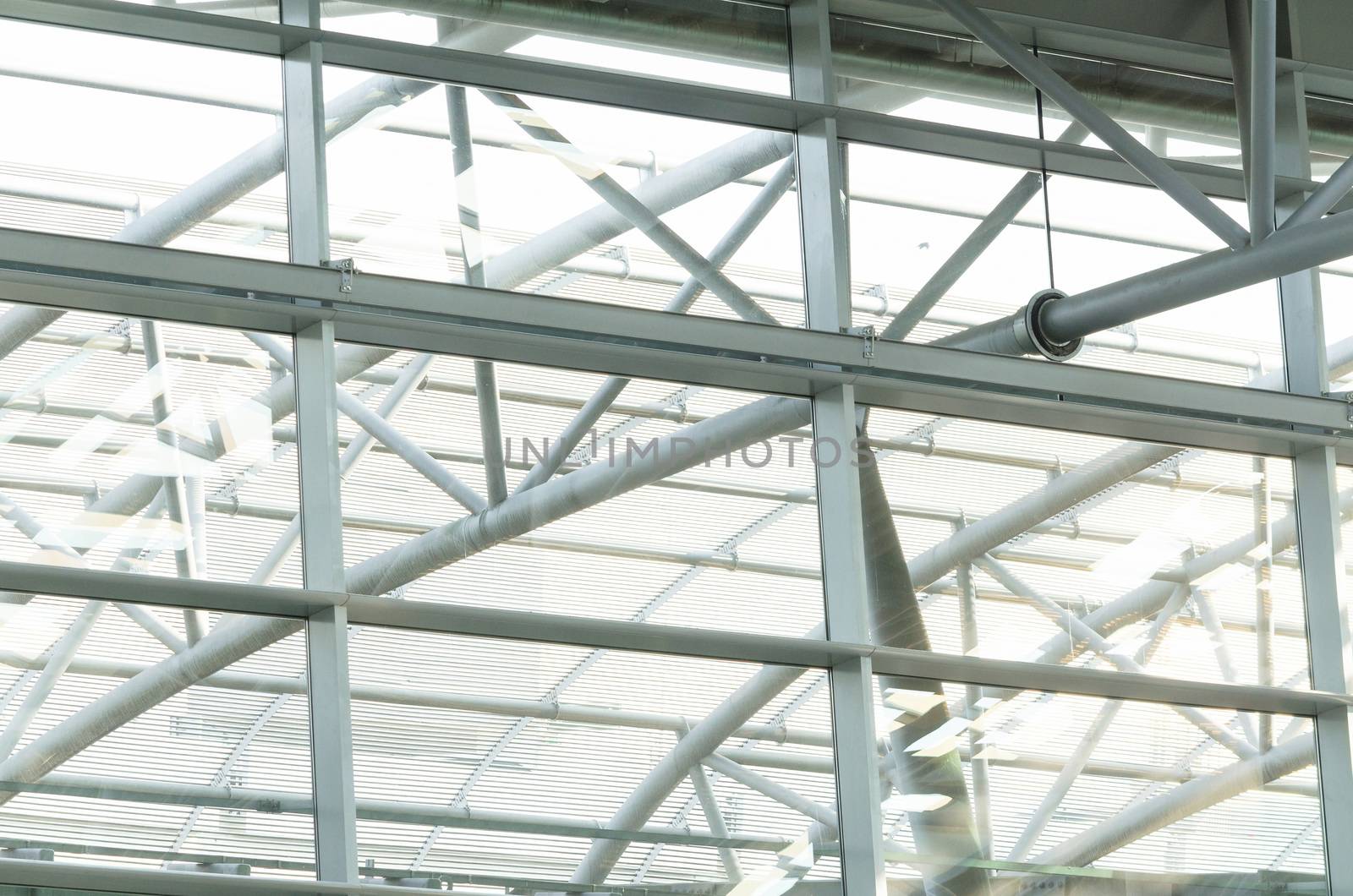 Modern architecture of a glass roof in a steel structure.