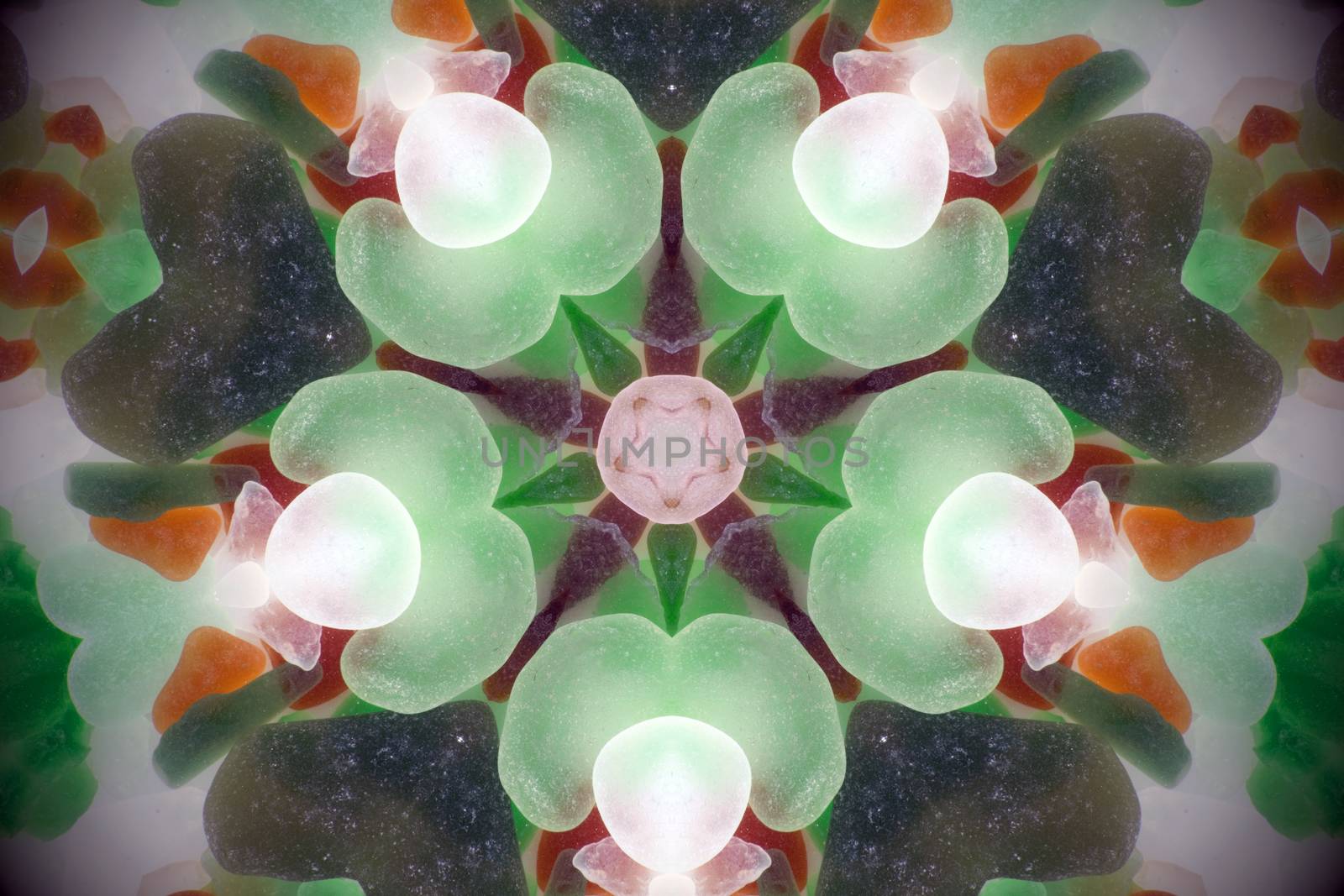 Fractal kaleidoscope background with images forming a star-shaped pattern