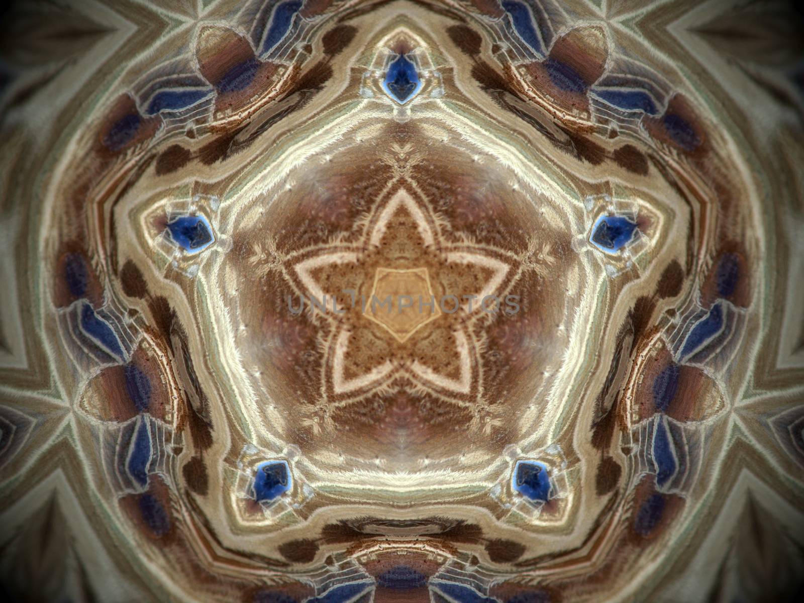 Fractal kaleidoscope background with images forming a star-shaped pattern