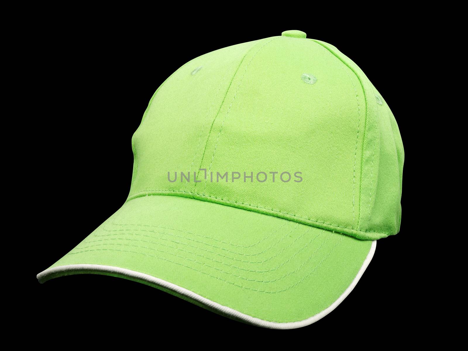 green baseball cap on black background, studio shot    