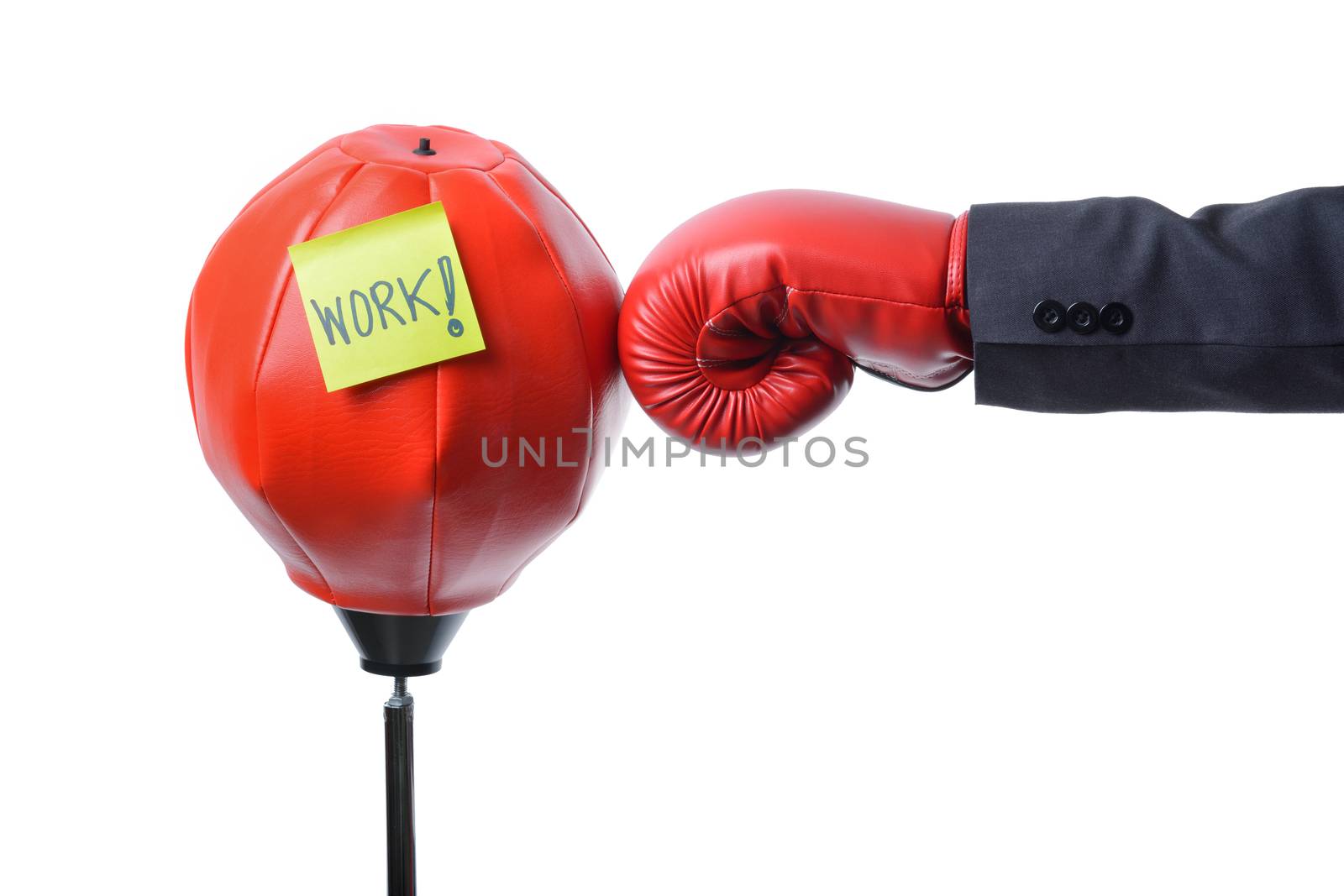 businessman fist punch red punching bag , business concept