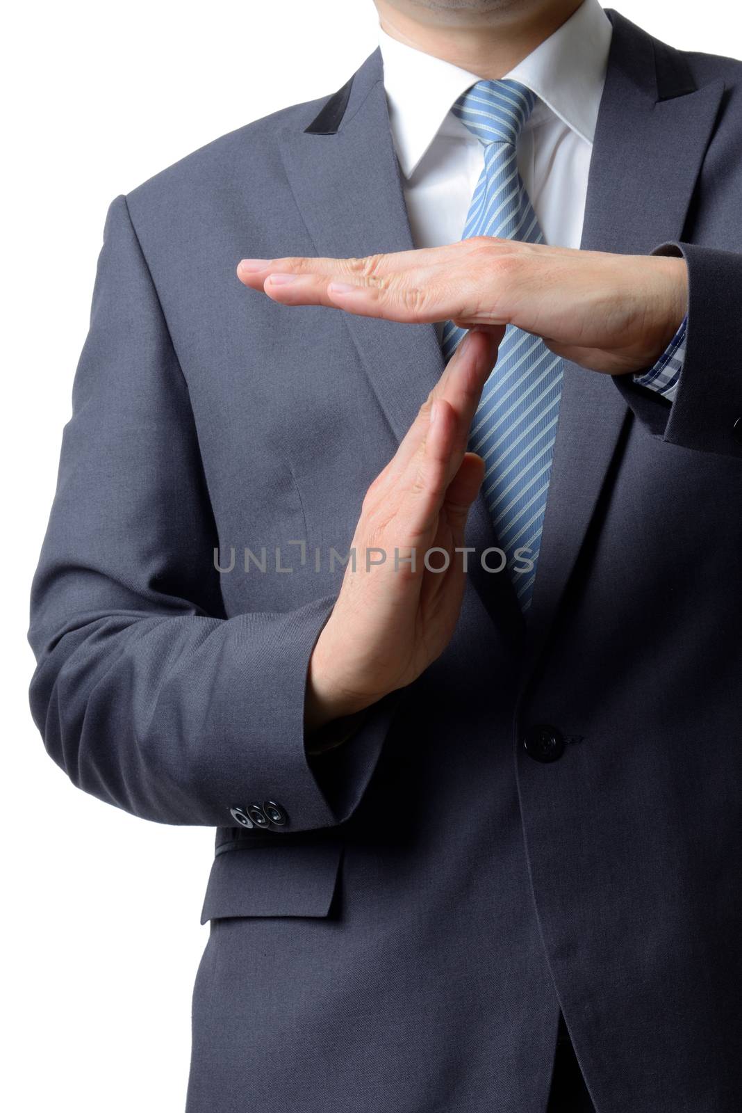 businessman showing time out sign with hands against isolated on by numskyman