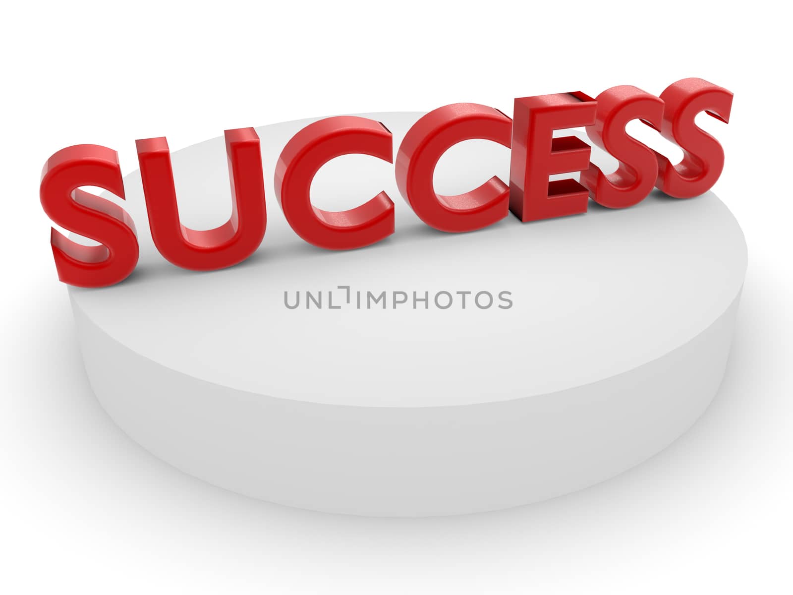3d word SUCCESS over white circle and background
