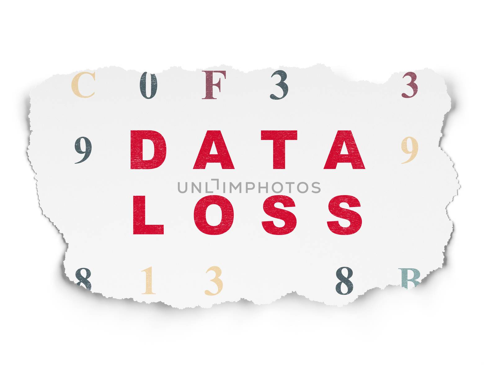 Data concept: Painted red text Data Loss on Torn Paper background with  Hexadecimal Code