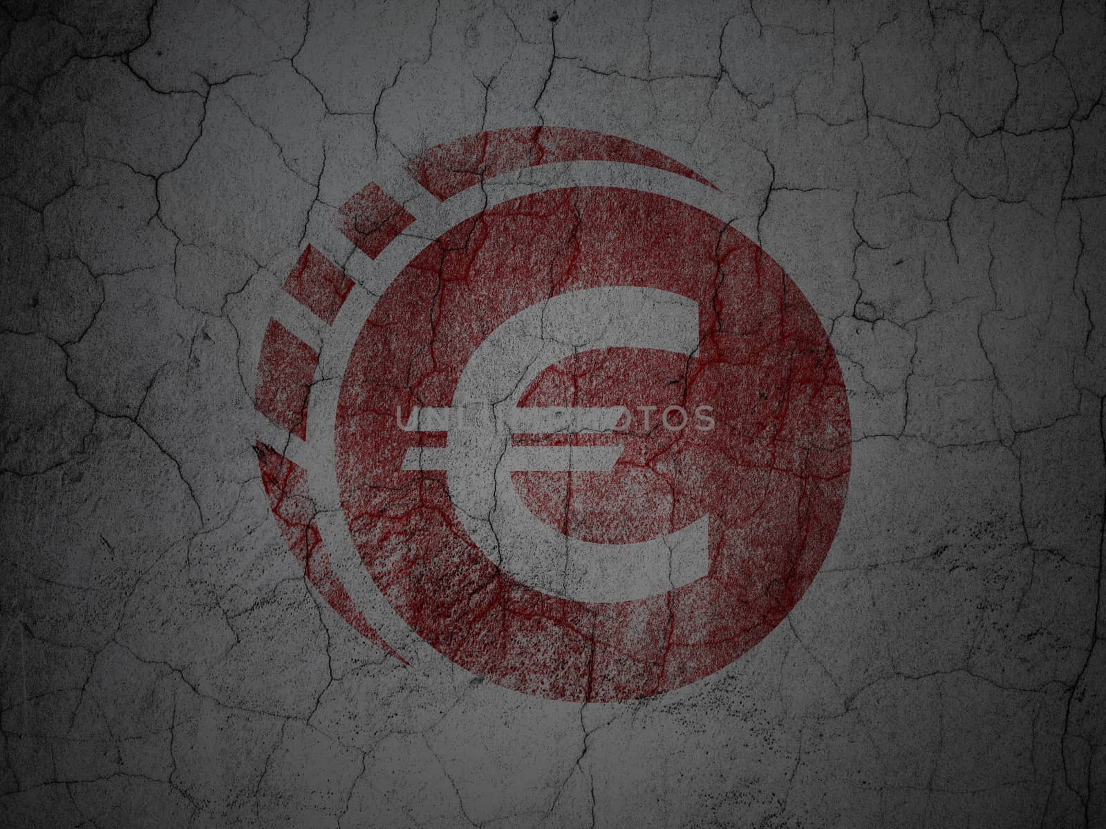 Banking concept: Red Euro Coin on grunge textured concrete wall background