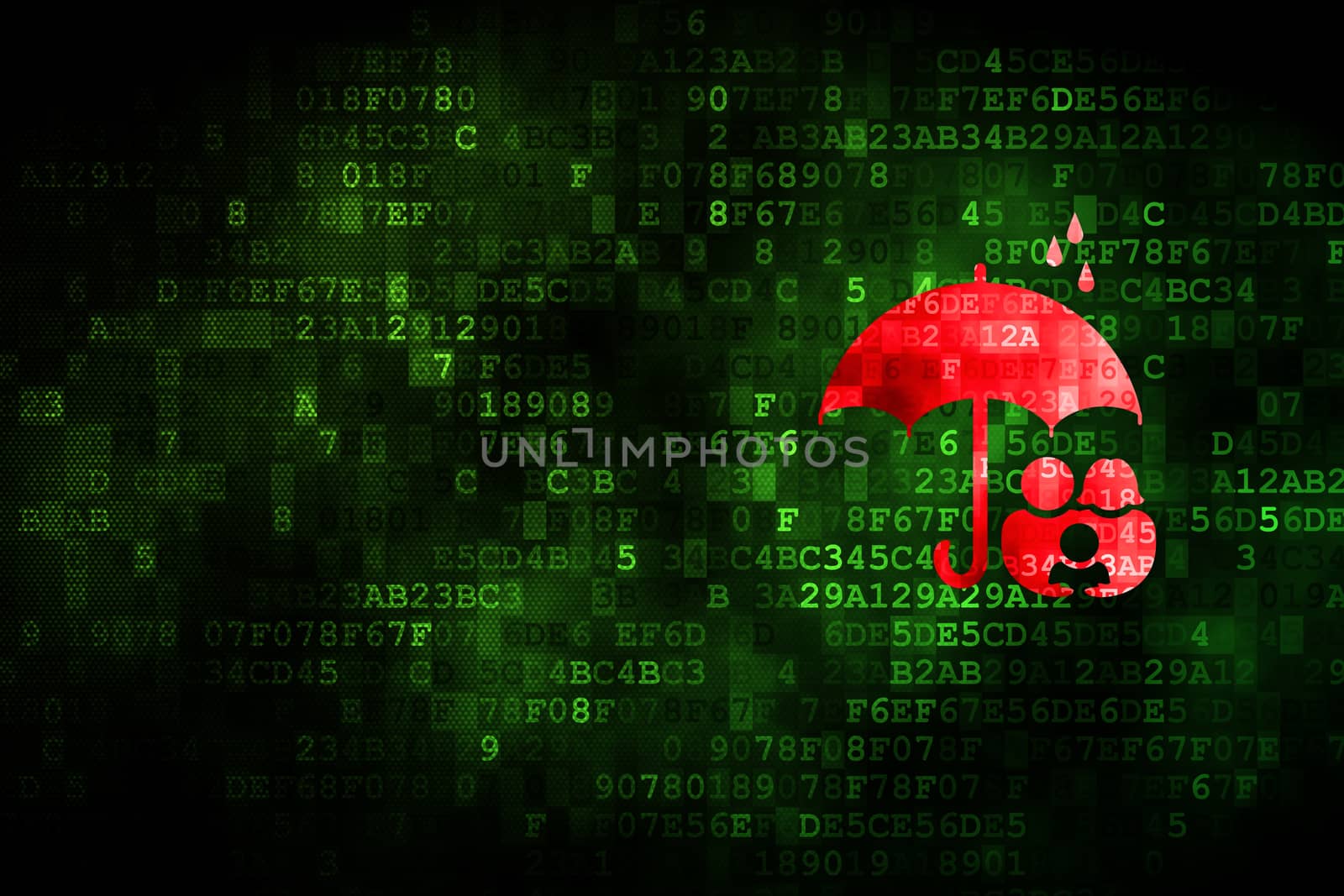 Protection concept: Family And Umbrella on digital background by maxkabakov