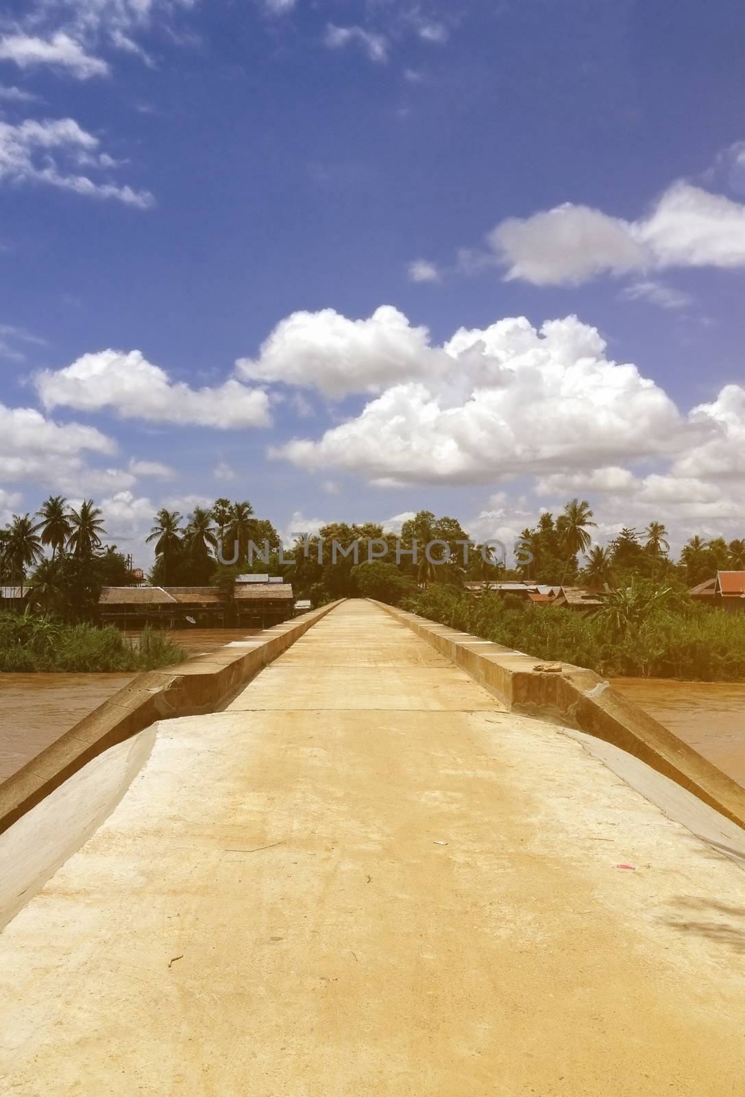 cement bridge laos village, vintage tone by orsor