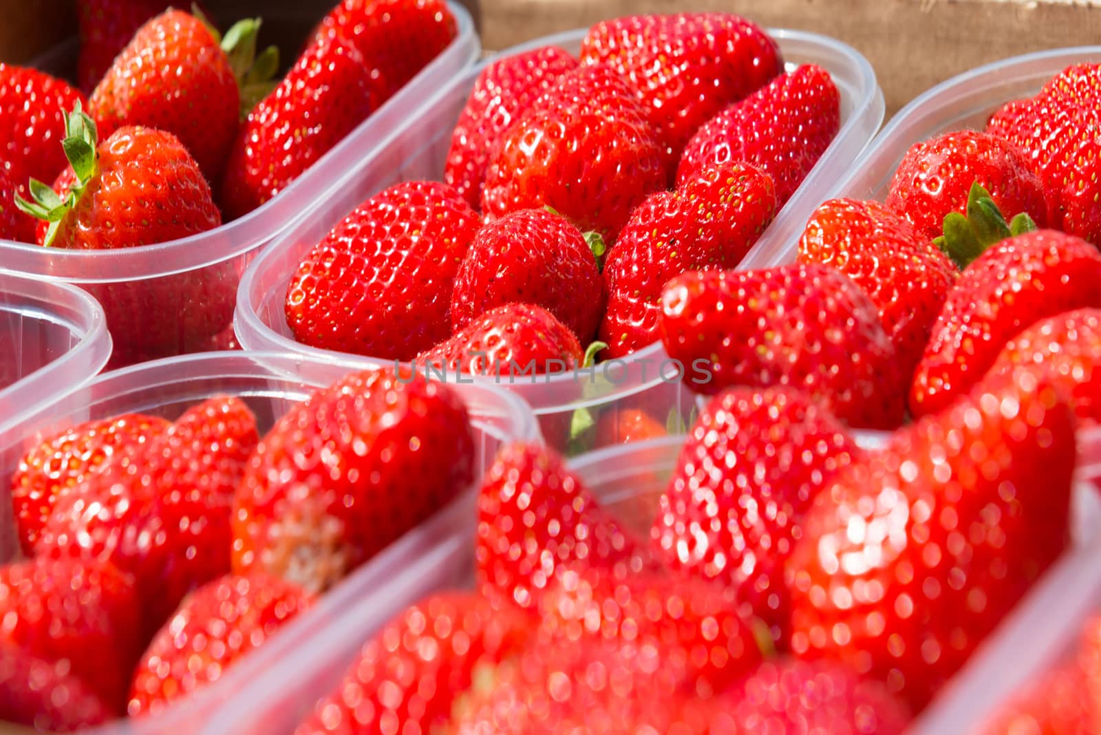 Box of red fresh strawberry