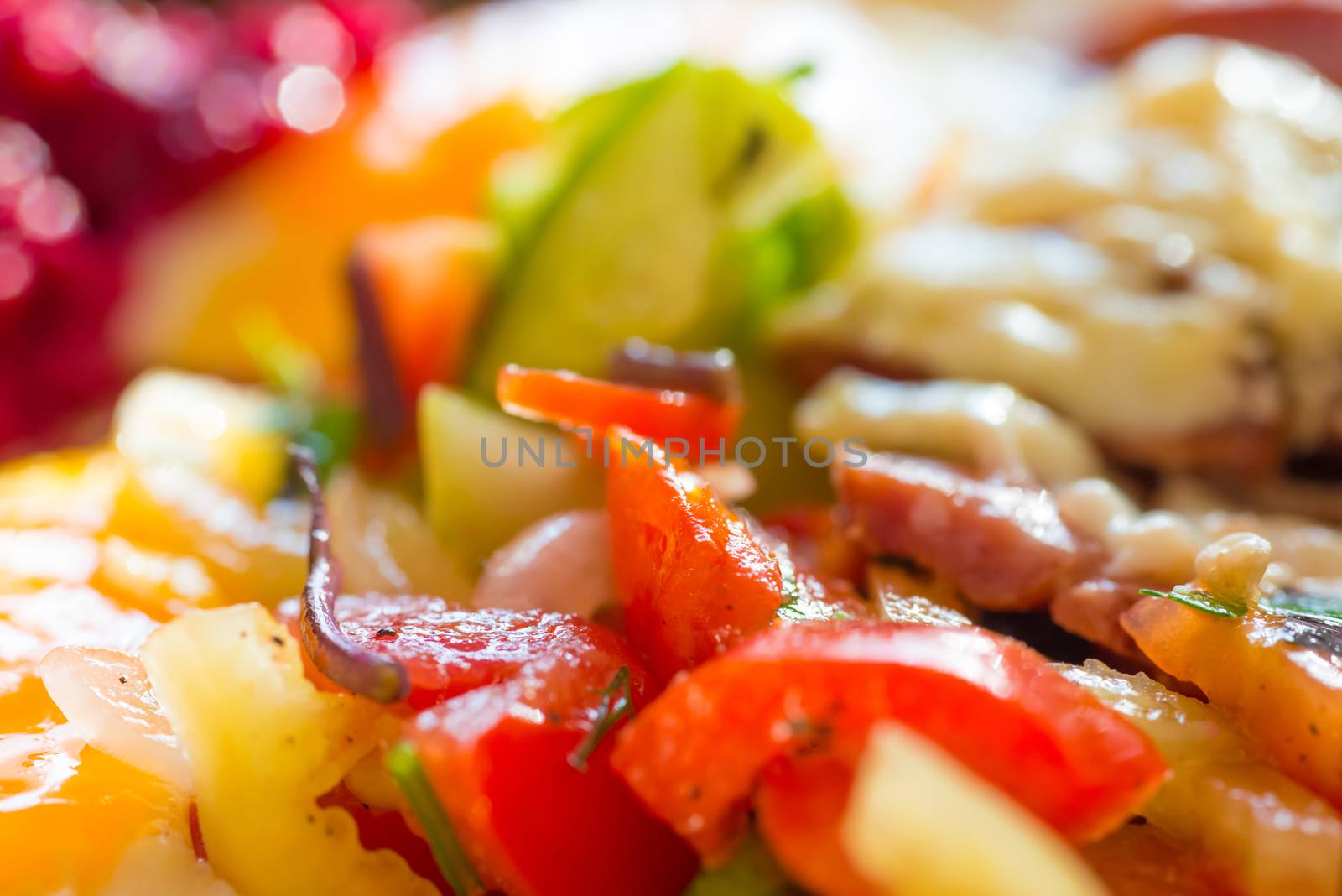 Fresh salad with tomato and fresh vegetable close up