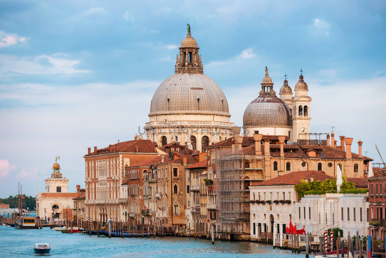 Grand Canal and Basilica Santa Maria della Salute in sunny day. Venice, Italy. Sunny day