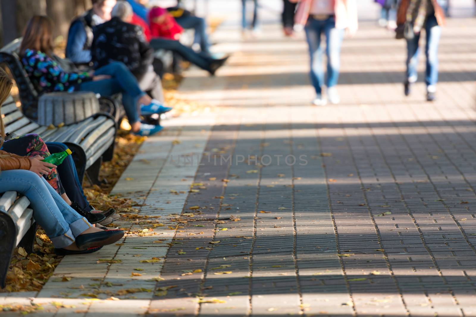 Motion blurred pedestrians in the park by vapi