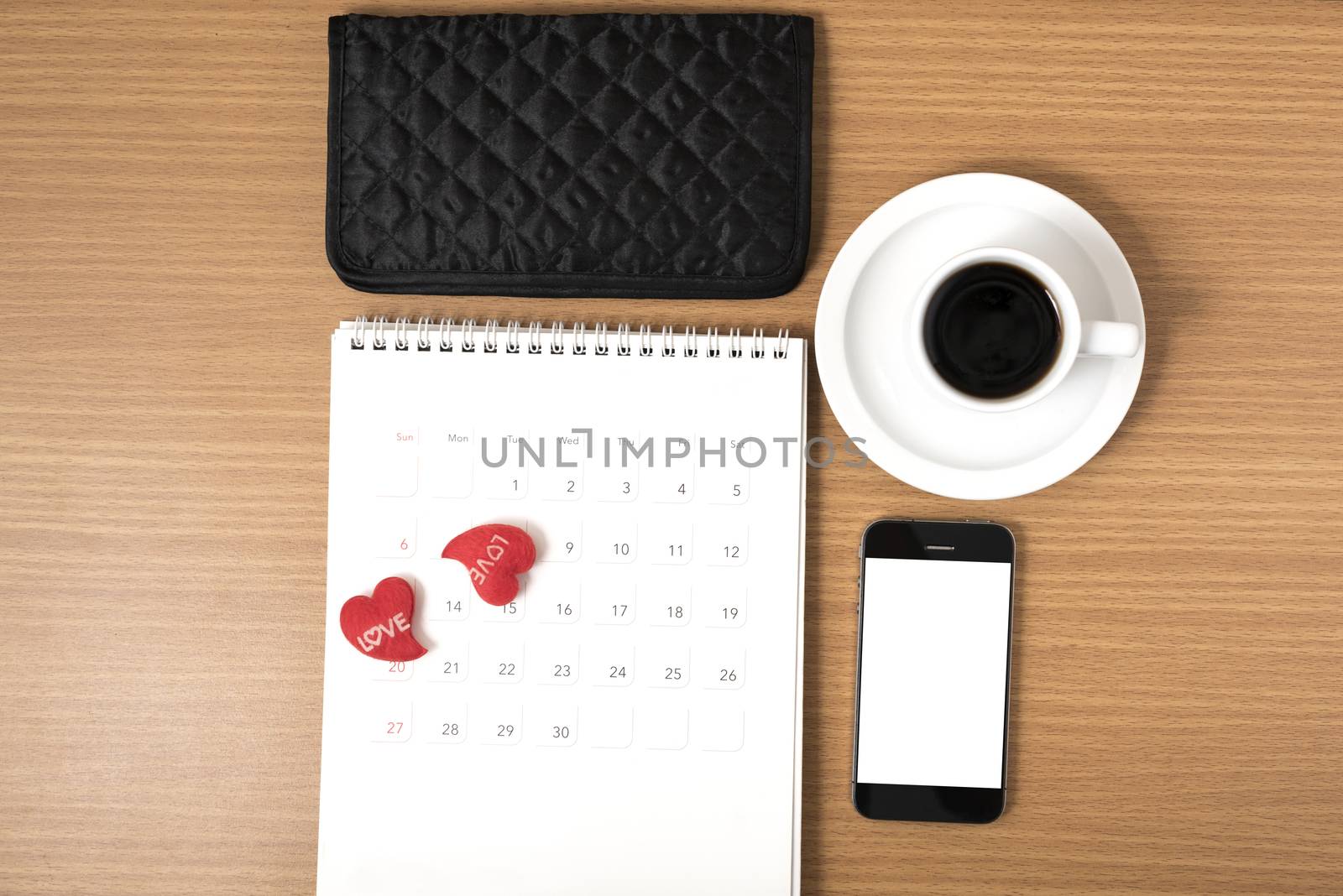 office desk : coffee with phone,calendar,wallet,heart by ammza12