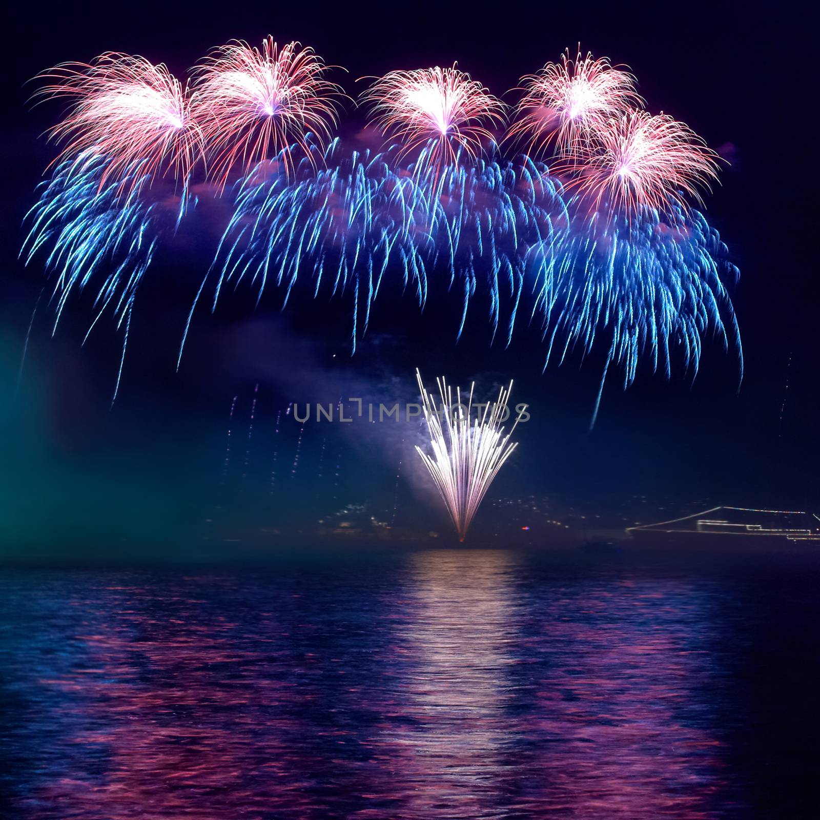 Colorful fireworks on the black sky background