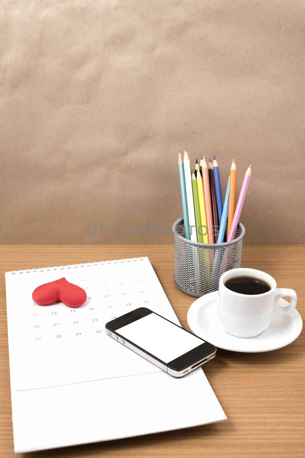 office desk : coffee with phone,calendar,heart by ammza12