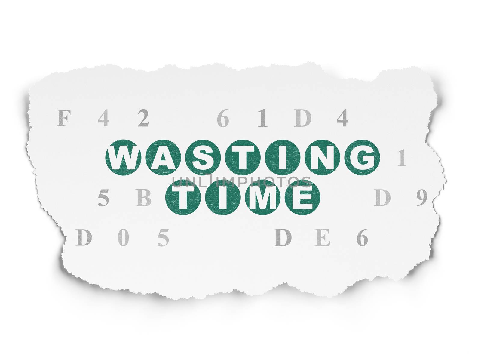 Time concept: Painted green text Wasting Time on Torn Paper background with  Hexadecimal Code