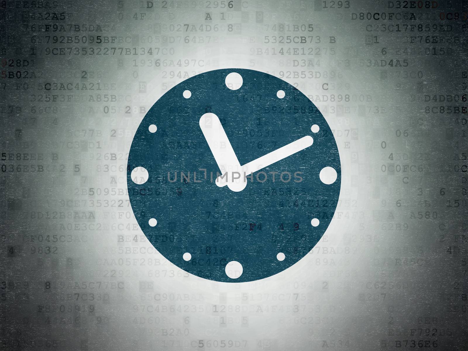 Timeline concept: Painted blue Clock icon on Digital Paper background