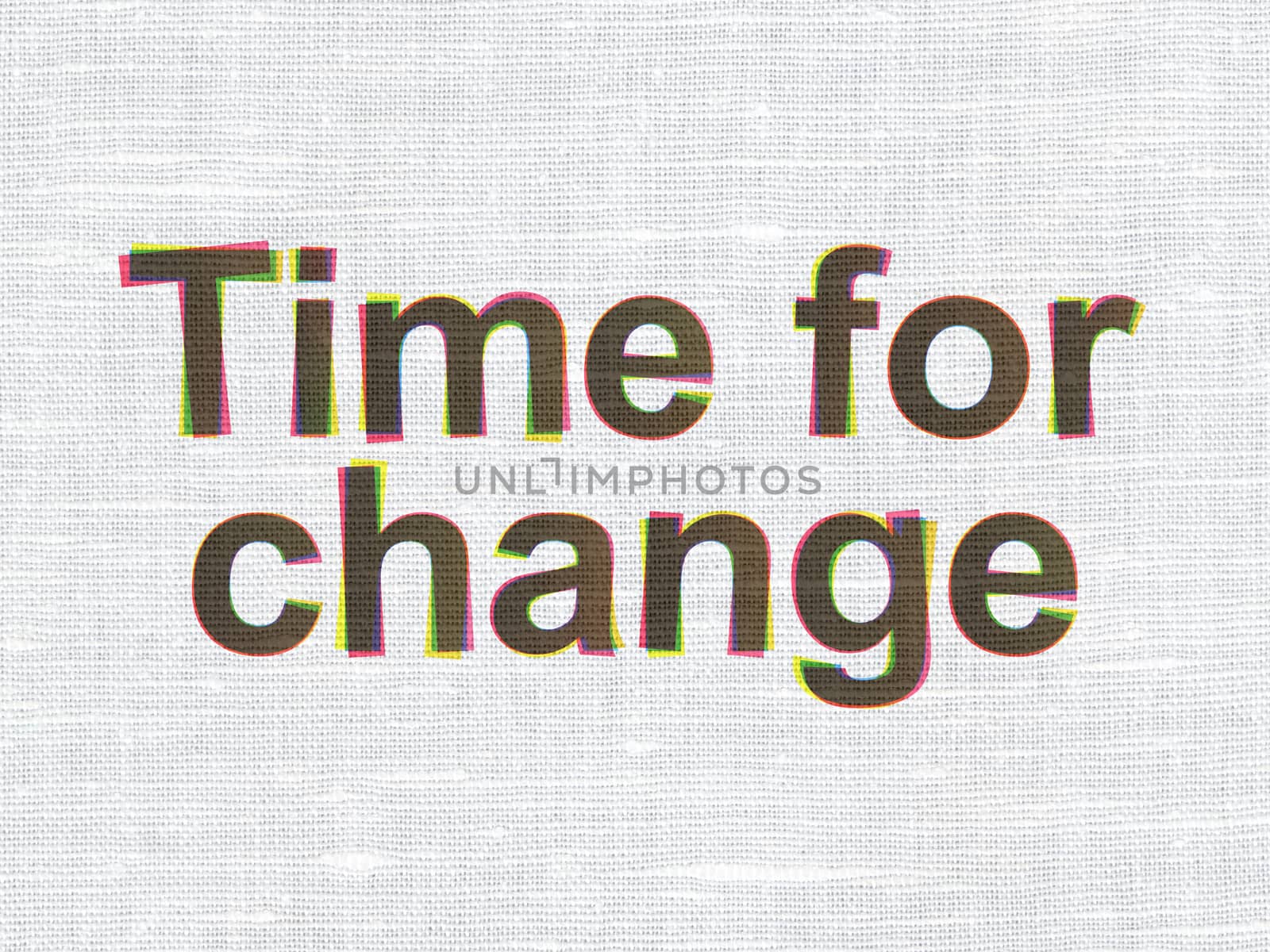 Timeline concept: CMYK Time For Change on linen fabric texture background