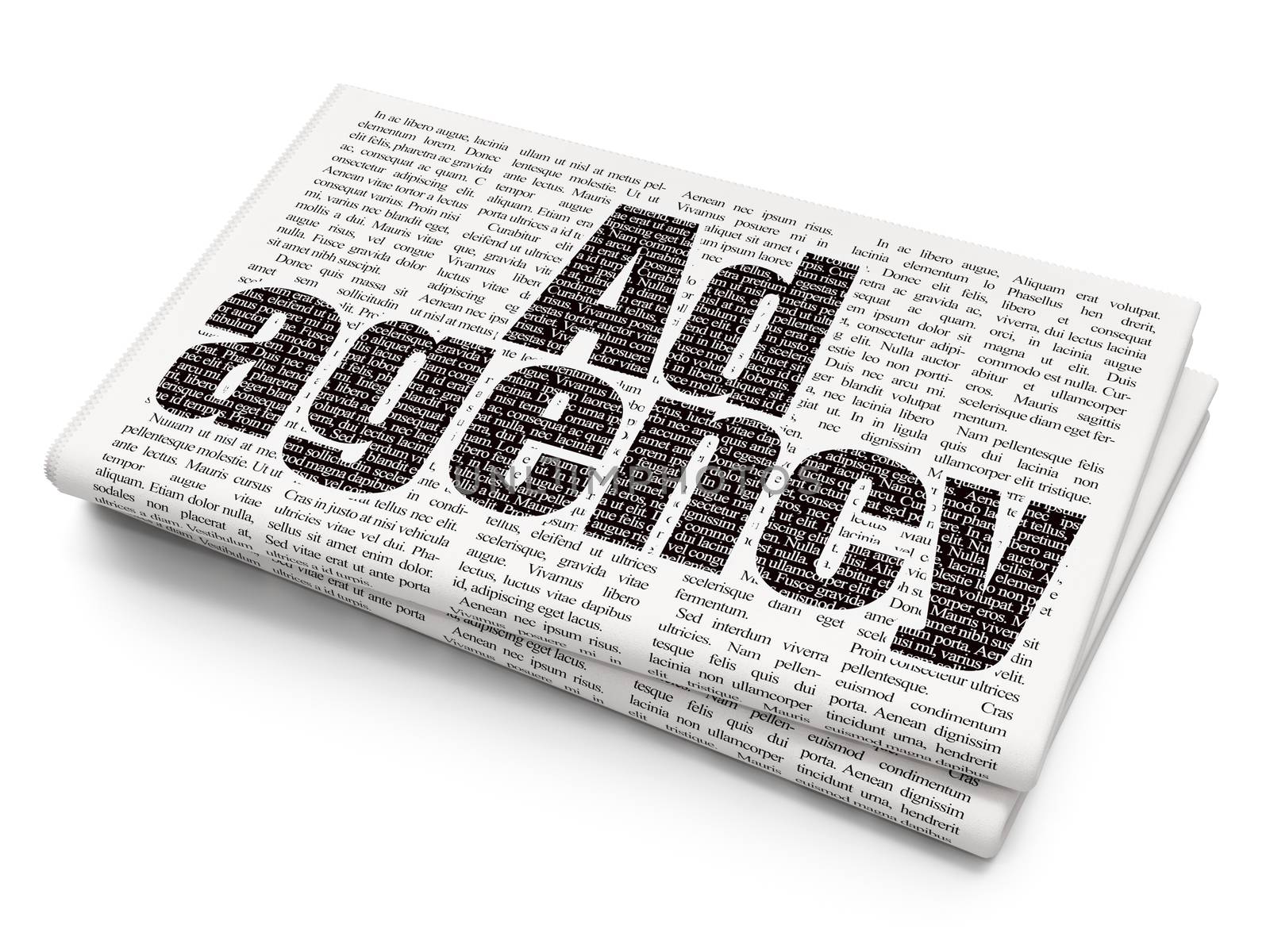 Advertising concept: Pixelated black text Ad Agency on Newspaper background