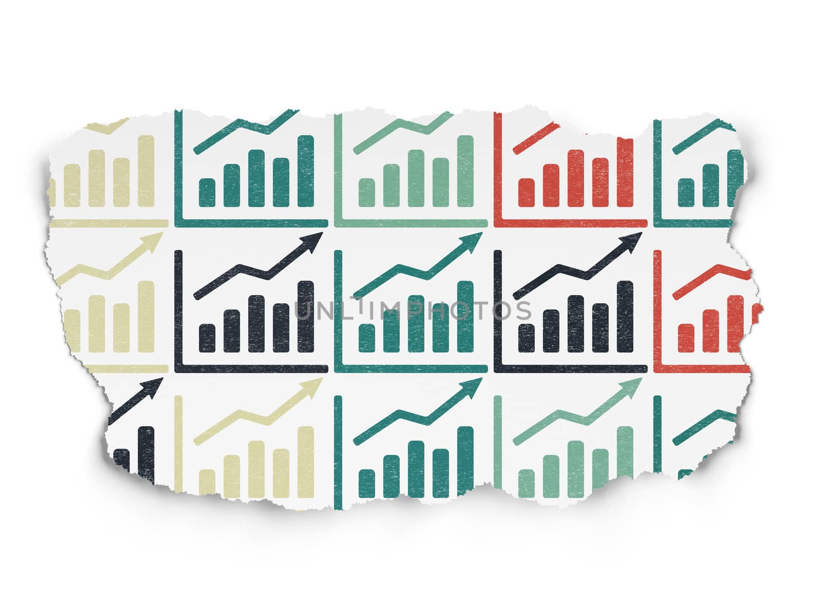 Advertising concept: Painted multicolor Growth Graph icons on Torn Paper background