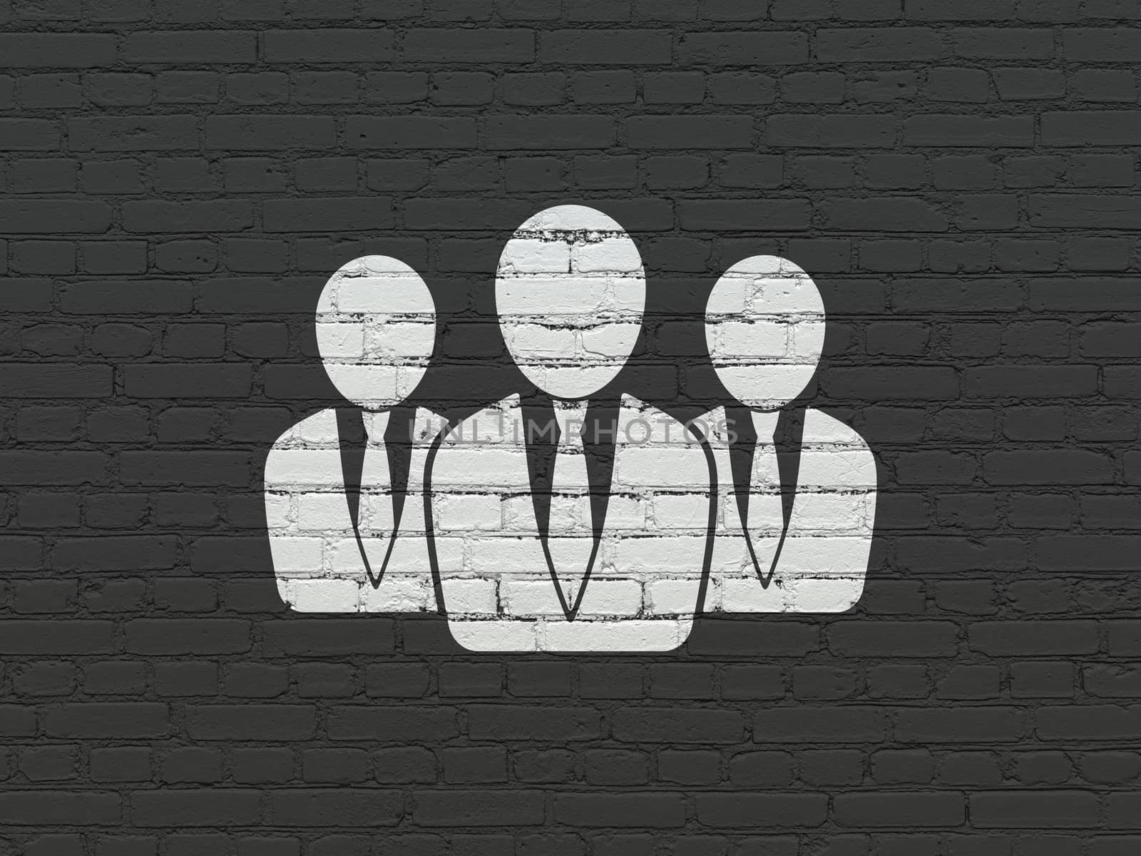 Advertising concept: Painted white Business People icon on Black Brick wall background