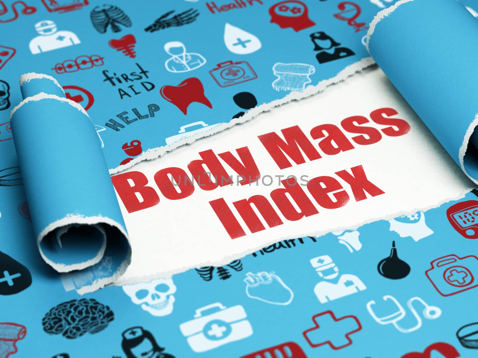 Healthcare concept: red text Body Mass Index under the piece of  torn paper by maxkabakov