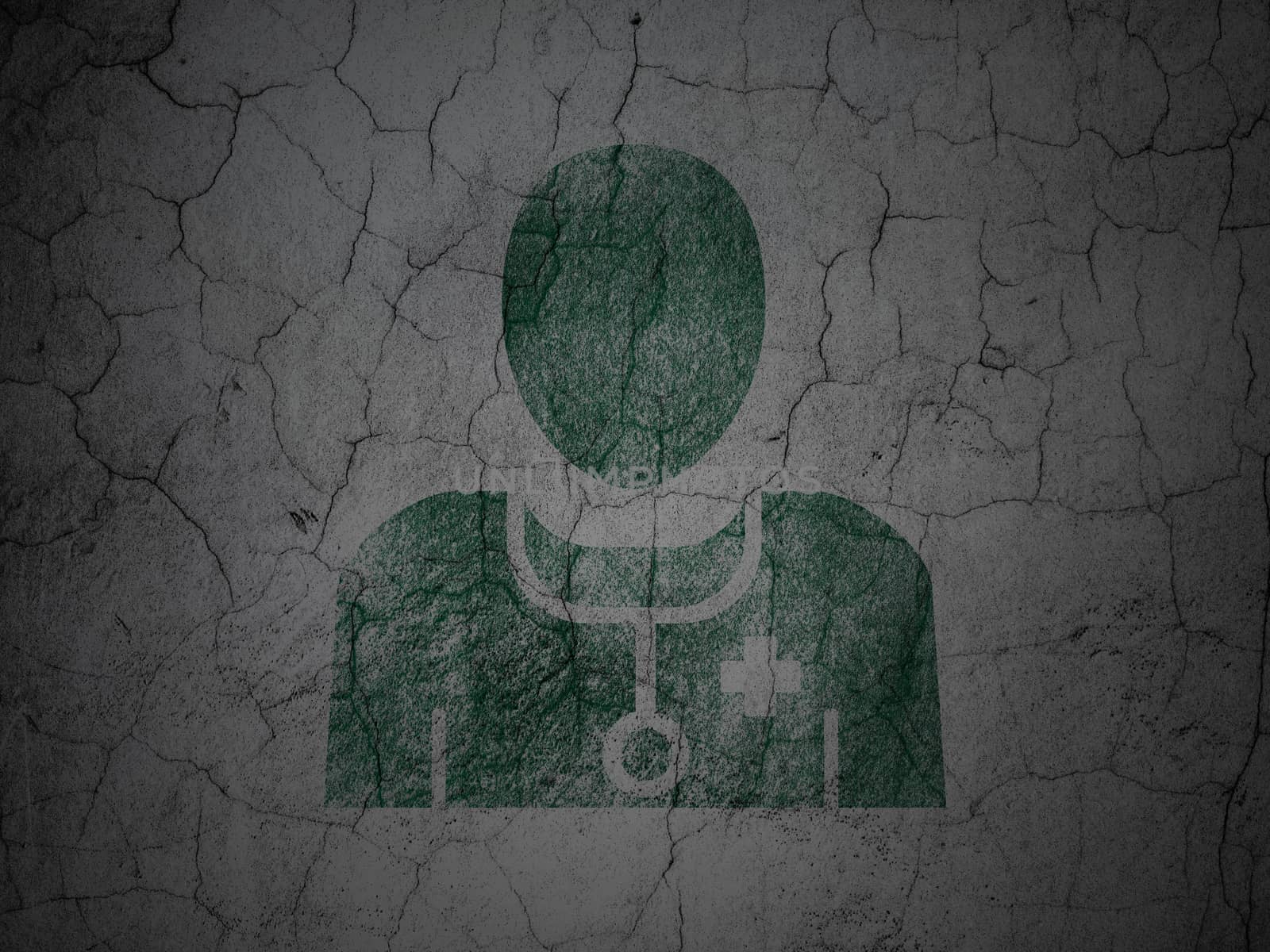 Health concept: Green Doctor on grunge textured concrete wall background