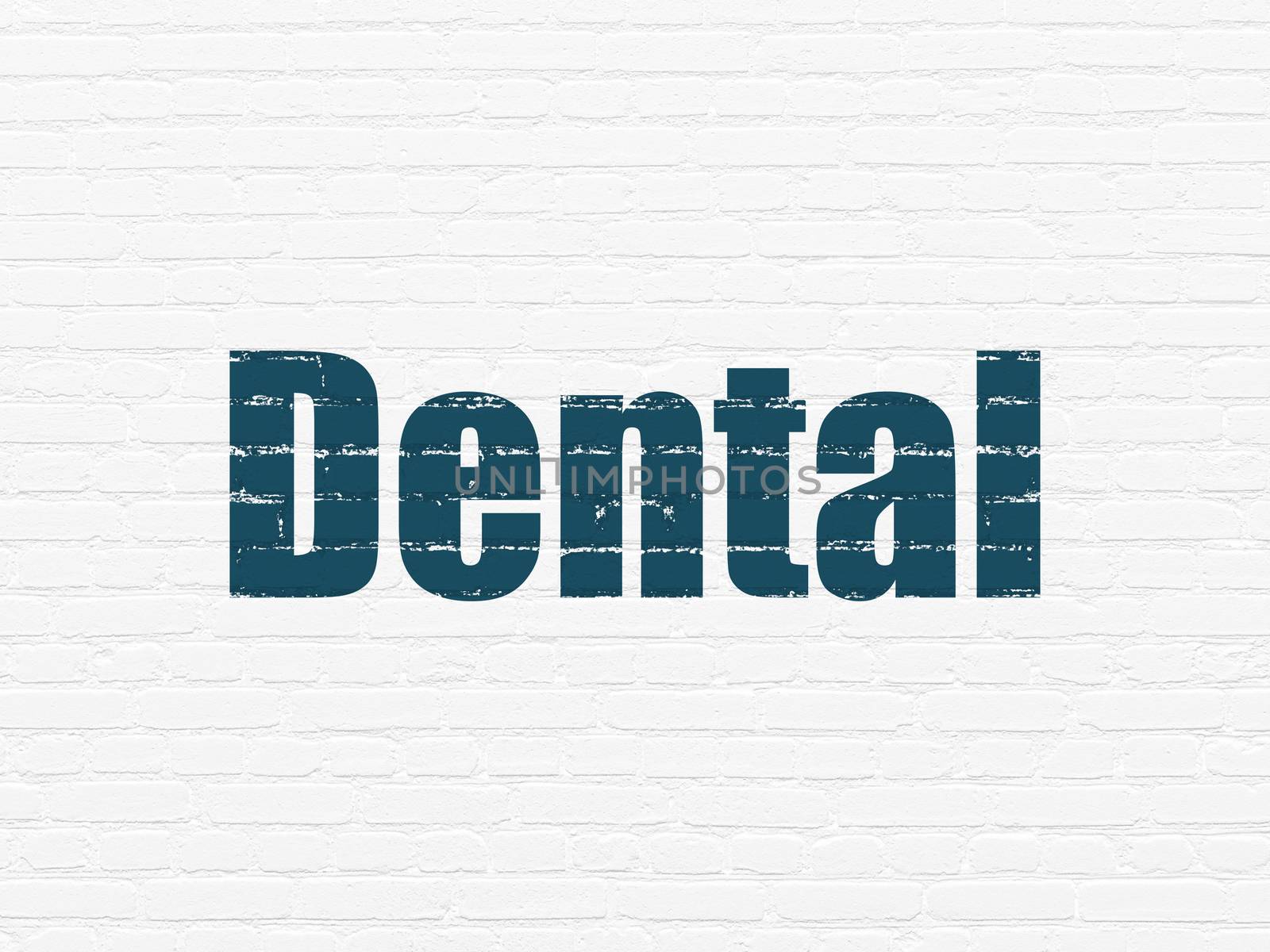 Medicine concept: Painted blue text Dental on White Brick wall background